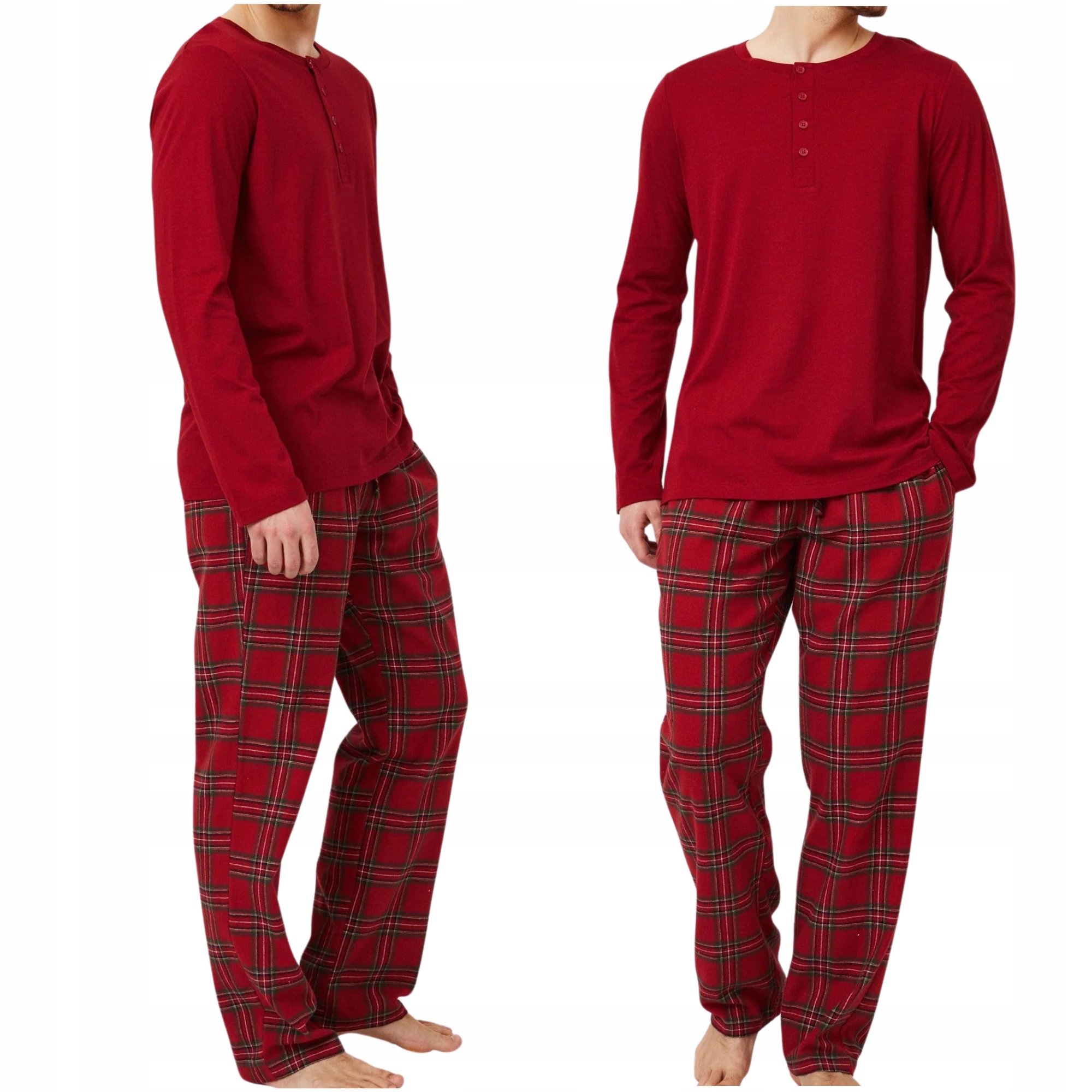 Pánské pohodlné teplé bavlněné červené kostkované pyžamo Aruelle Harry M
