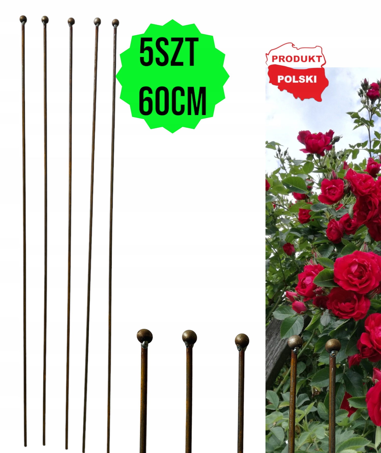 PALIK TYCZKA DO ROŚLIN 60CM PODPORA POMIDORÓW KWIATY METALOWA SOLIDNA 20szt