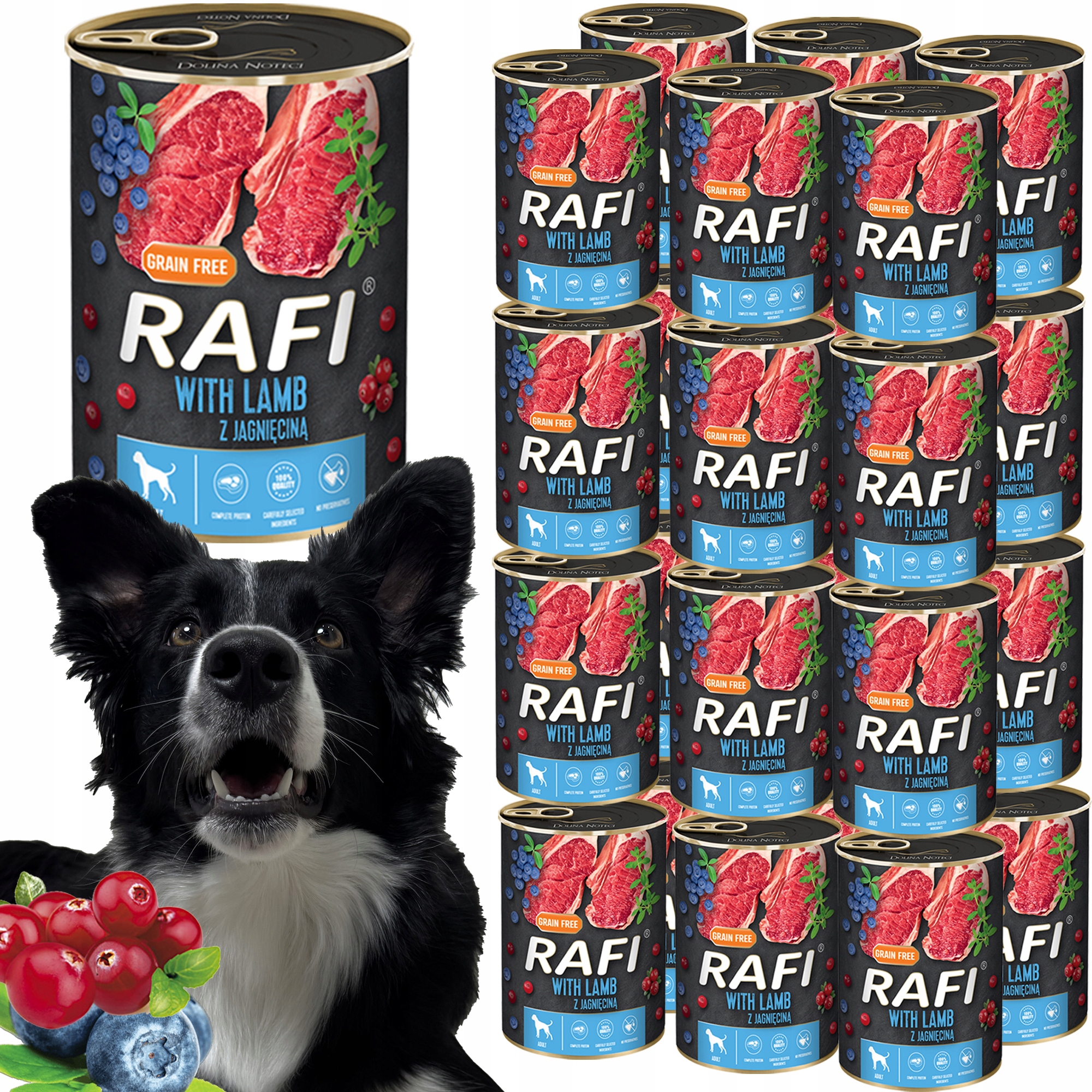 Karma Mokra Dla Psów RAFI z Jagnięciną, Borówką i Żurawiną 400g - 24 szt.