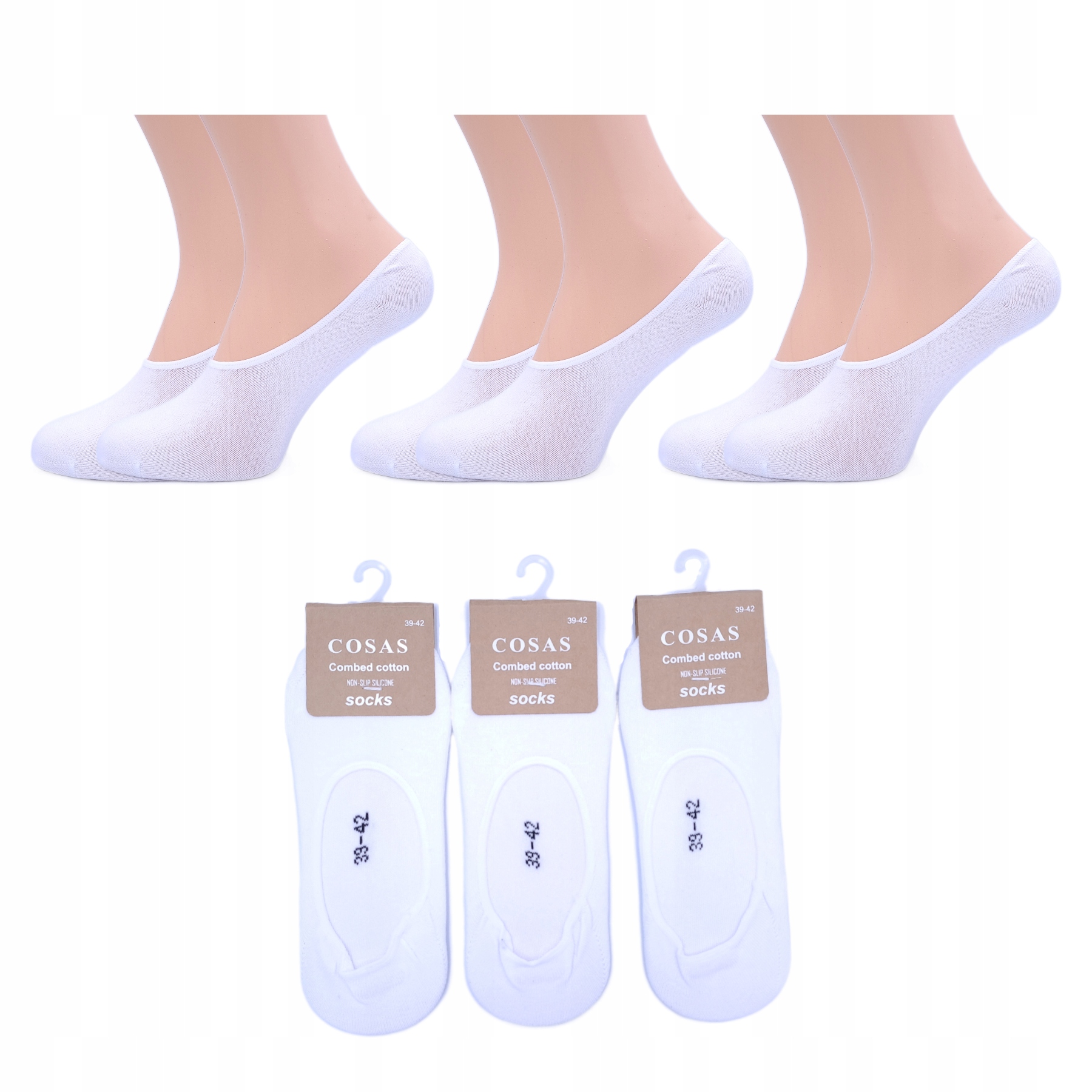 

3x Stopki Bawełniane Męskie Białe Z Silikonem