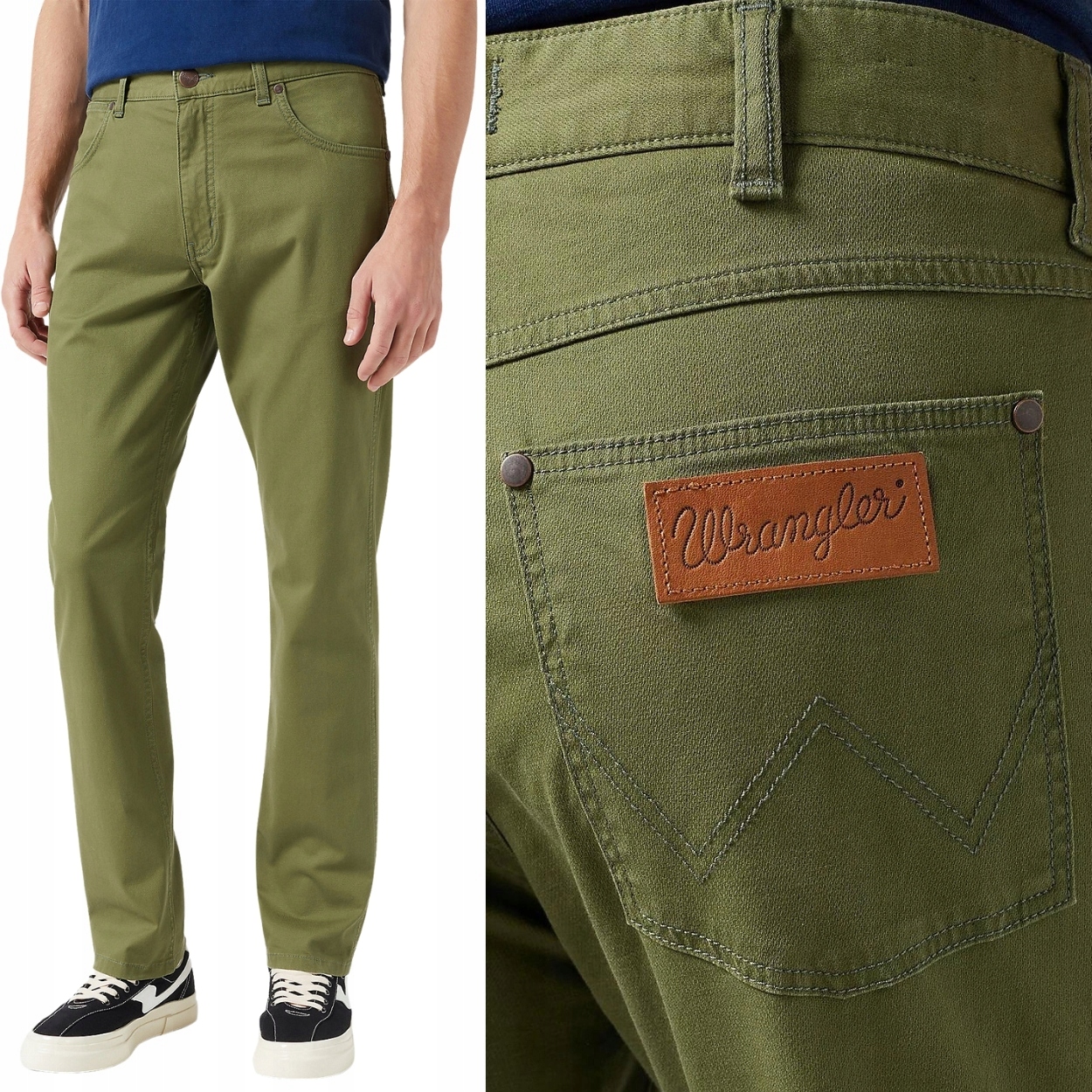 Wrangler Greensboro Olive zelené bavlněné látkové kalhoty W32 L34