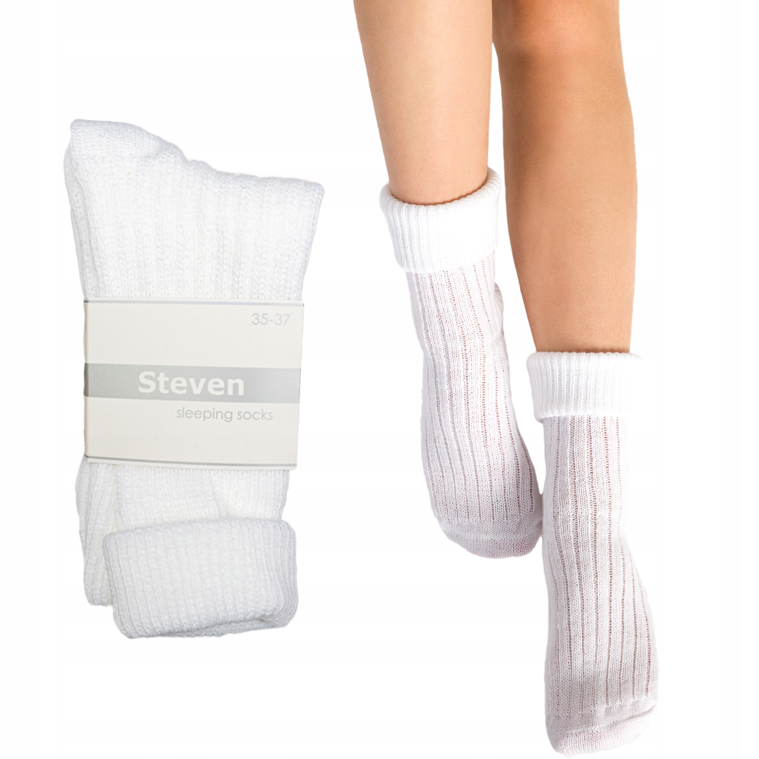 

Steven 067 Wełniane Skarpetki Do Spania biel 38-40