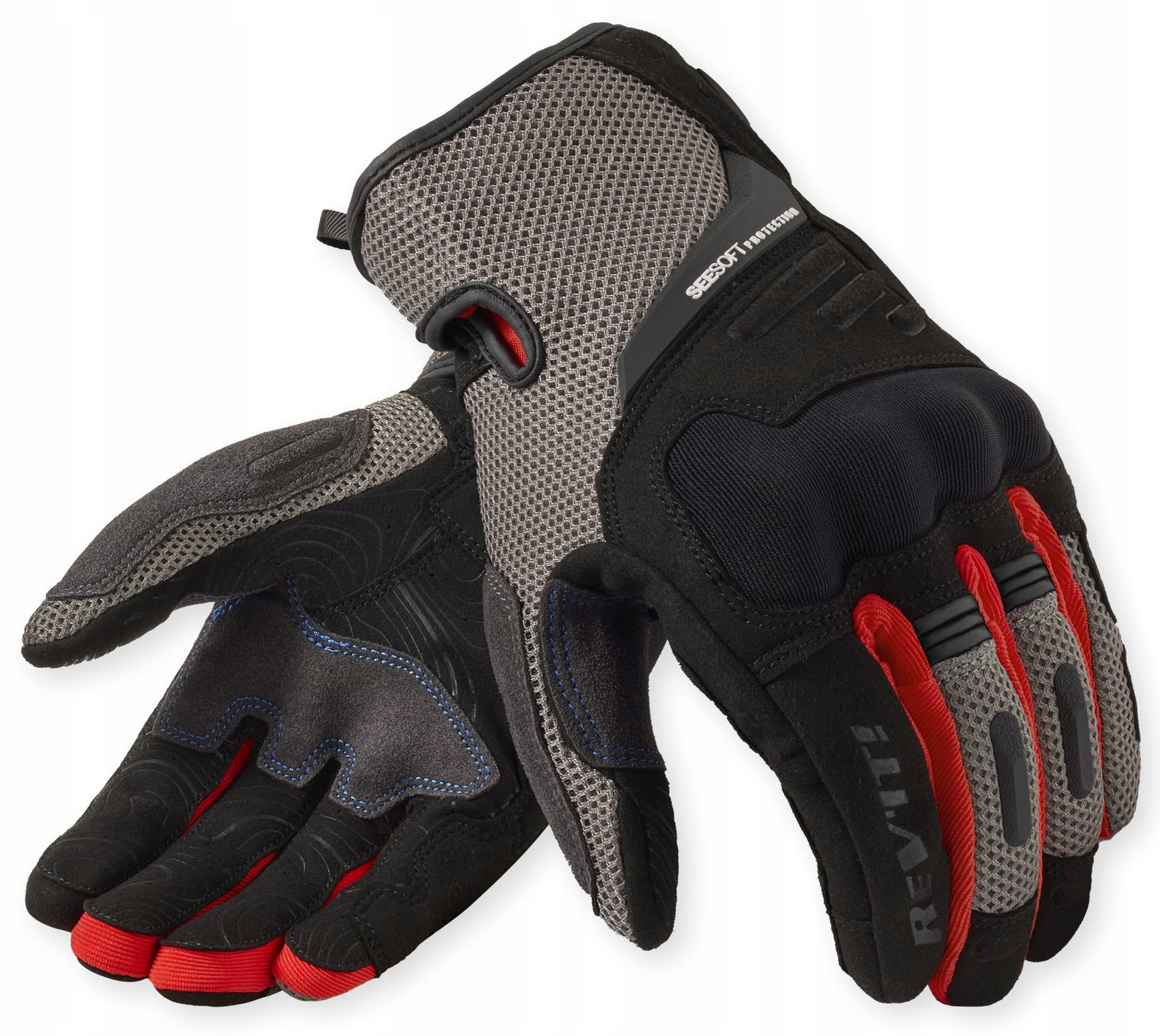 Rev'it Cavern Grey Red Motocyklové Rukavice Krátke L