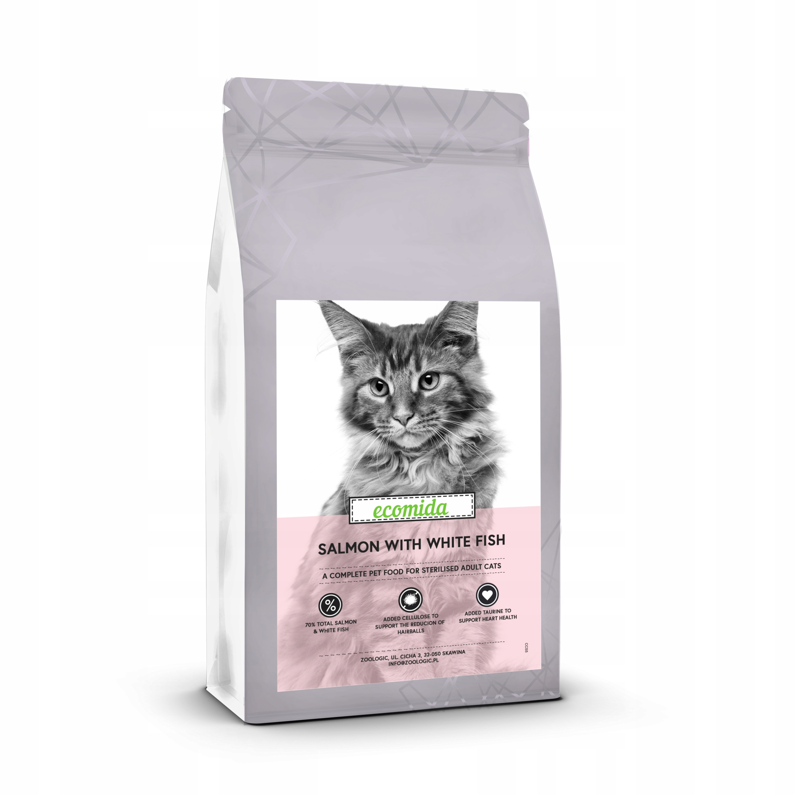 Suché krmivo Kočka, Sterilizované Ecomida Bez obilovin Losos Bílá Ryba 1,5 kg