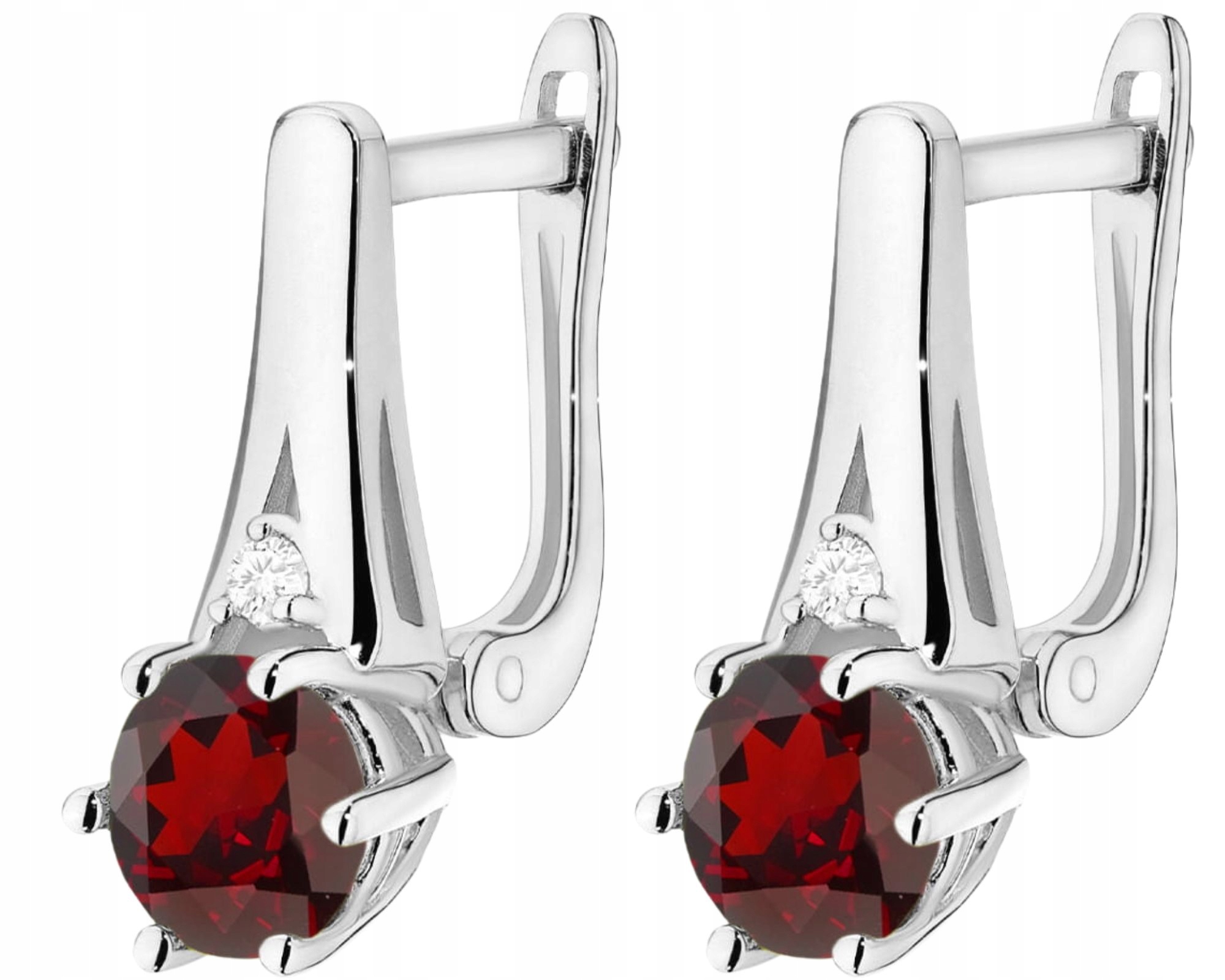 Bílé Zlato Náušnice Granátové Jablko Diamanty Zlato 585 Dárek Anglické Zapínání