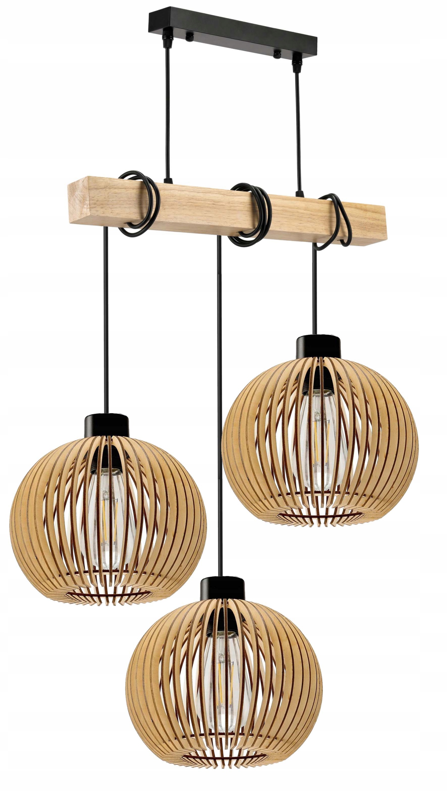 Dřevěná závěsná stropní lampa Lustr Zwis Loft Kula Dřevo E27