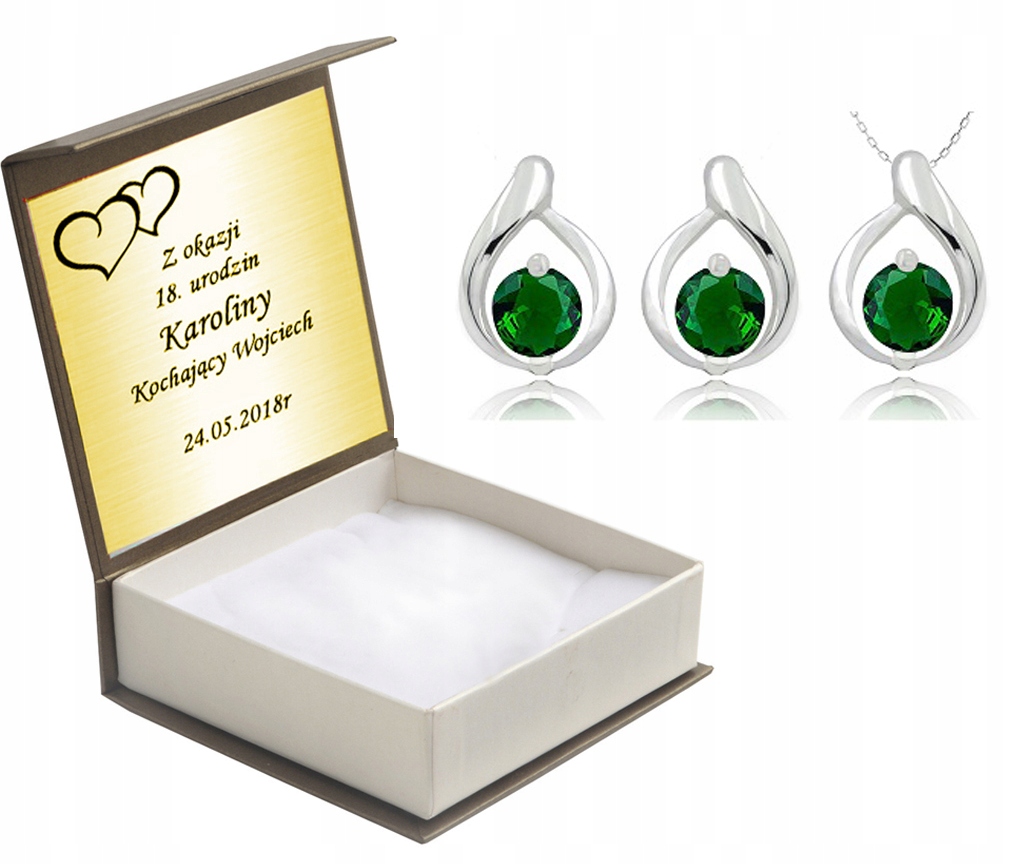 

Komplet Biżuterii Srebrnej Z Zielonymi Cyrkoniami