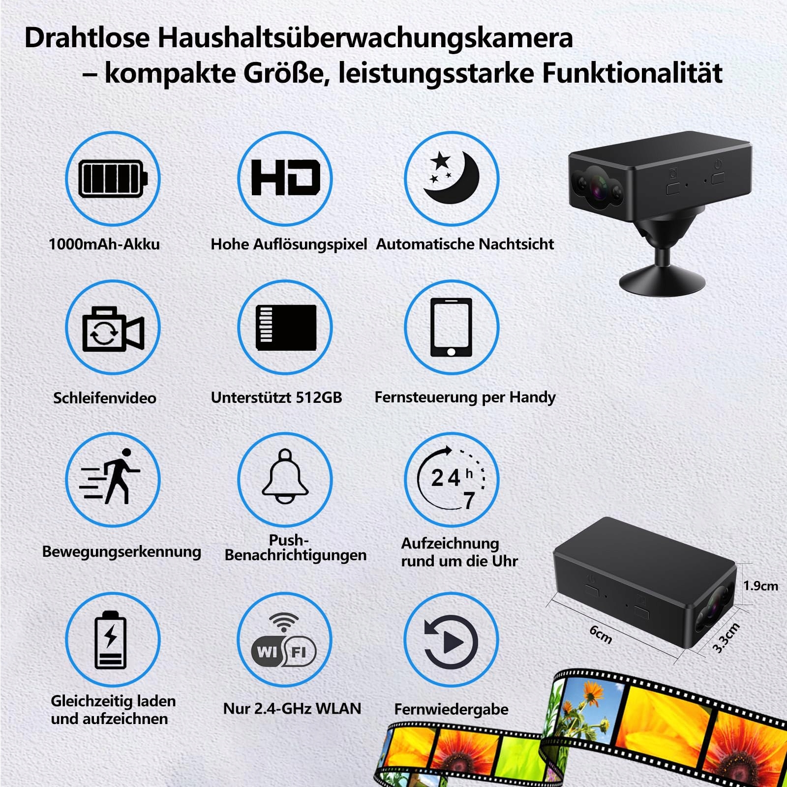 MINI KAMERA WiFi Full HD Kamera Do Monitoringu Domu i Biura Nocna Wizja — miniatura 2