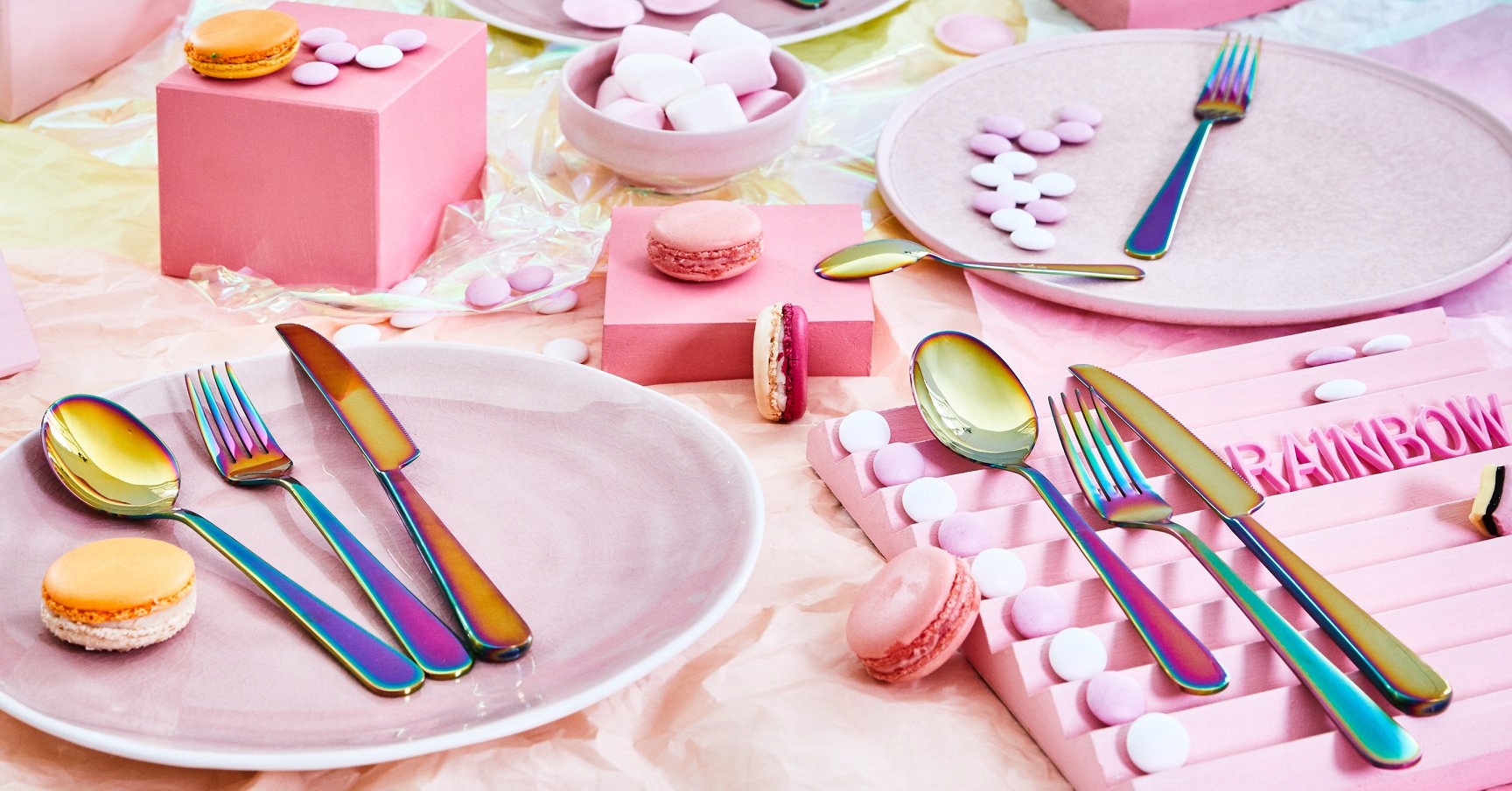 Komplet sztućców Homla Abele 16 el. opalizujące tęczowe oryginalne Linia Abele