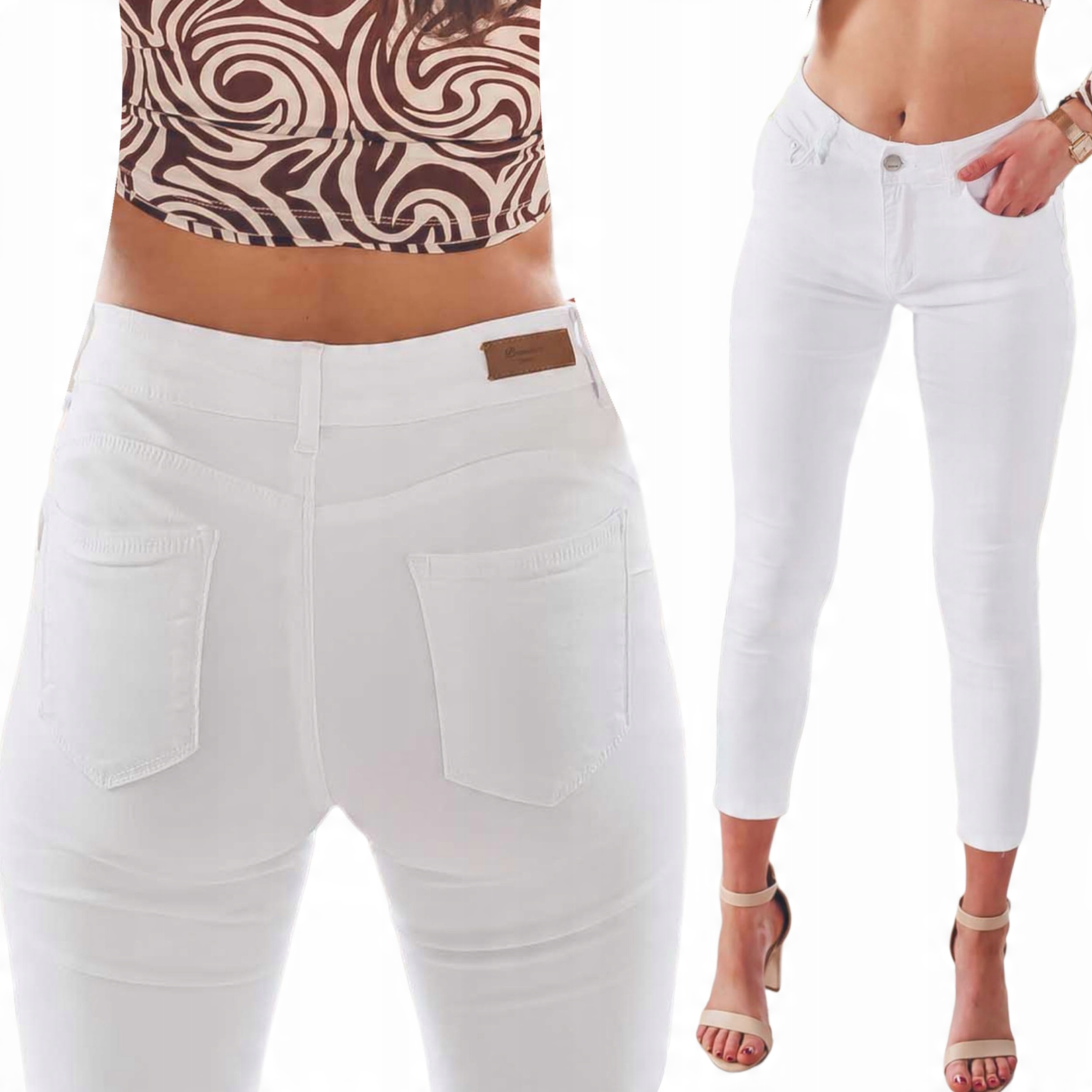 

Białe damskie spodnie plus size jeansowe rurki 4XL