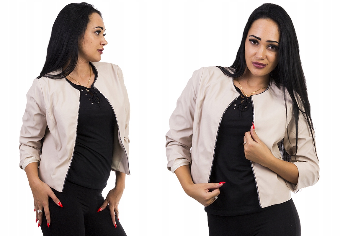 M903 BOLERKO Z EKO SKÓRY Z LAMÓWKĄ BEŻOWE r. 50 (5XL) Rozmiar 50