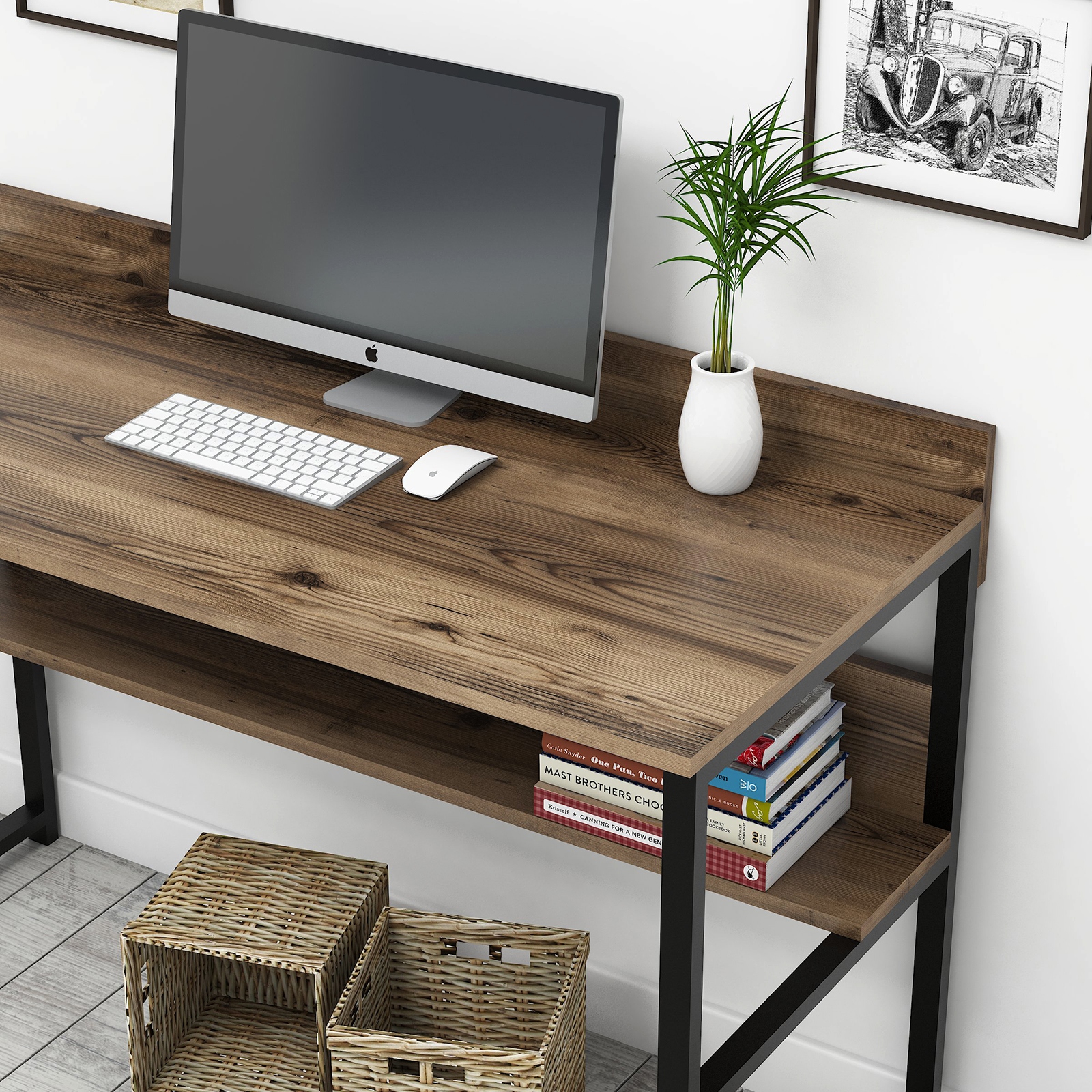 BIURKO KOMPUTEROWE LOFT INDUSTRIALNE BIUROWE Brąz 120cm Nowoczesne Styl Dom Marka inna