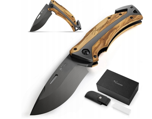 Bergkvist K30 Titanium nóż składanyz drewnianą rączką 3 w 1