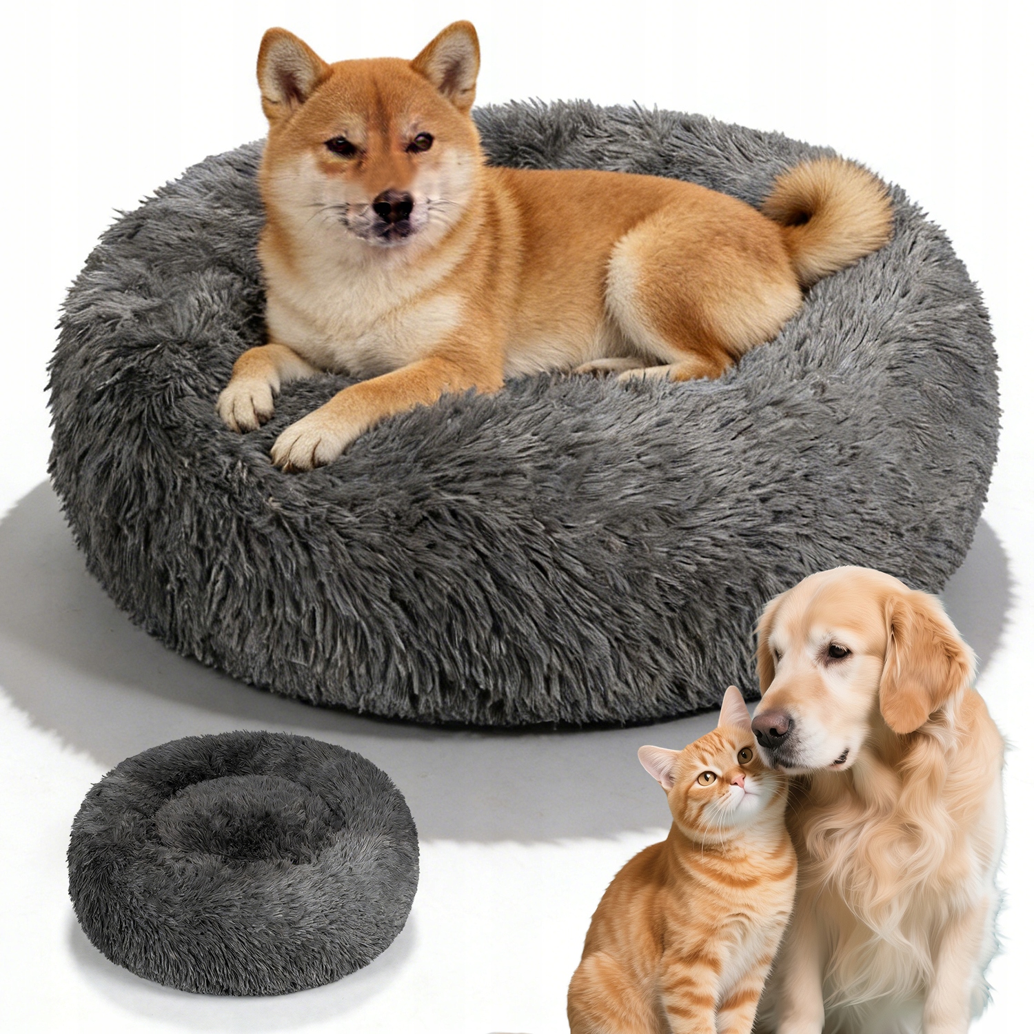 Levně Pelíšek Pro Psa Kočku Obláček Shaggy Potah Měkké Pohodlné Tmavě Šedé