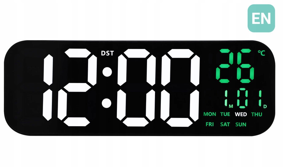 Veľké Biele Led Hodiny S Diaľkovým Ovládačom Jvd DH9016.4 Termometer Stopky Časovač 46 cm