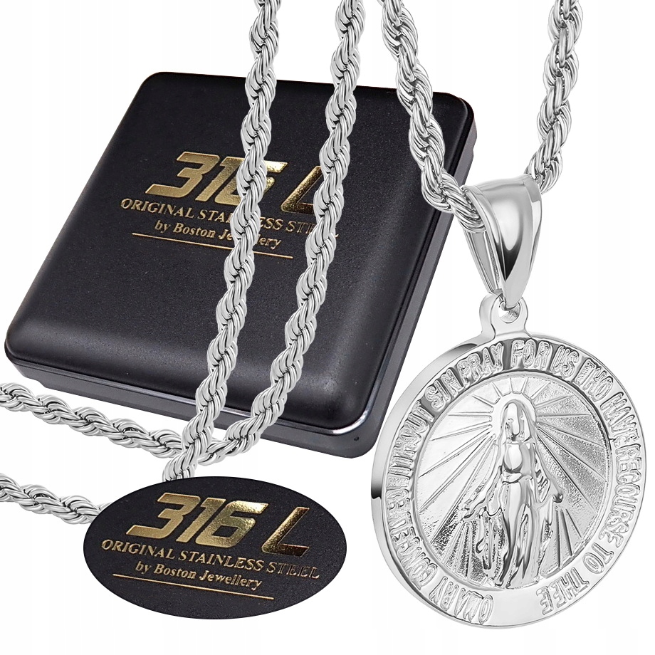 Stříbrný Řetízek S Medailonkem S Pannou Marií Ocel 316 L