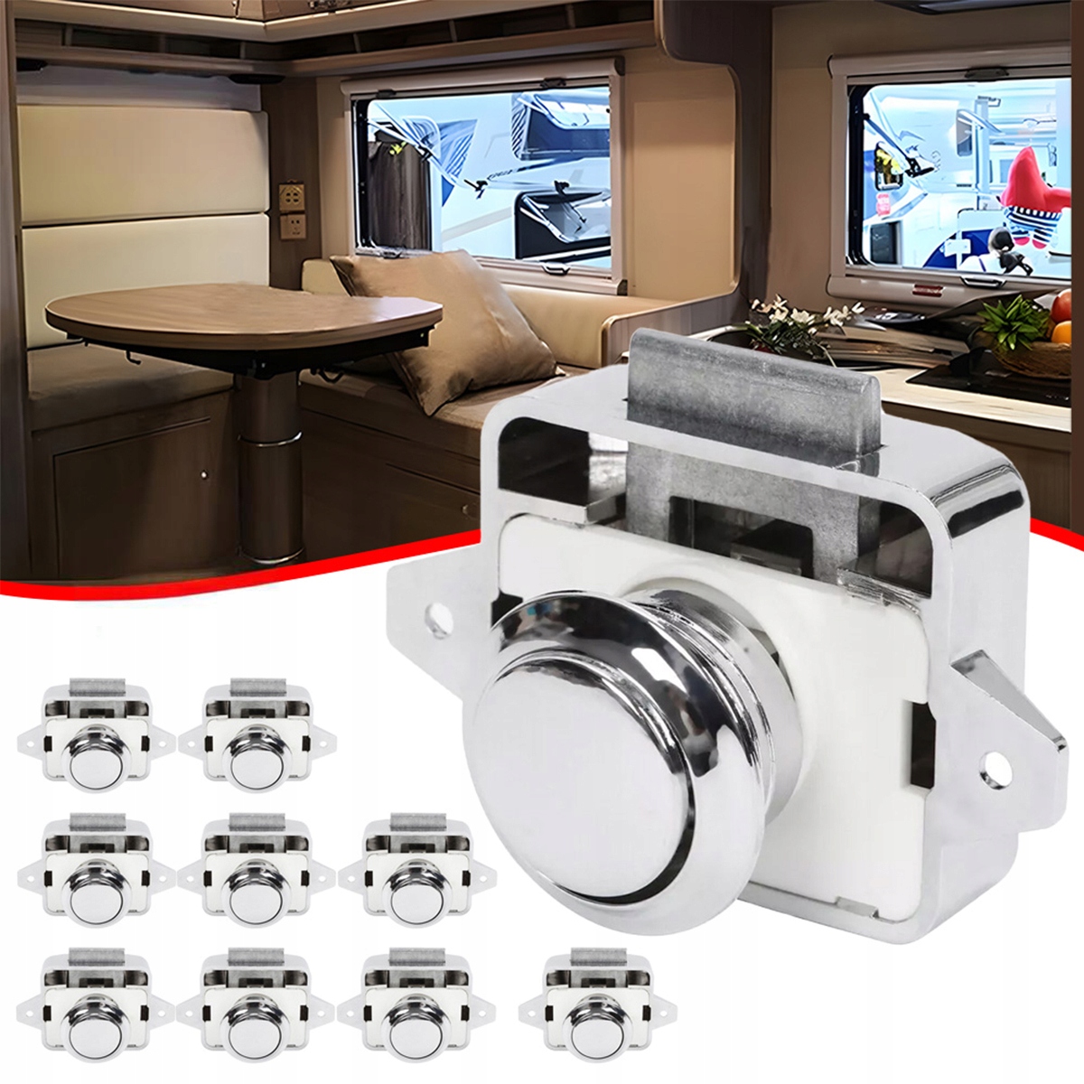 10 x Jednostranný nábytkový zámek pro přívěs pushlock push-lock komplet