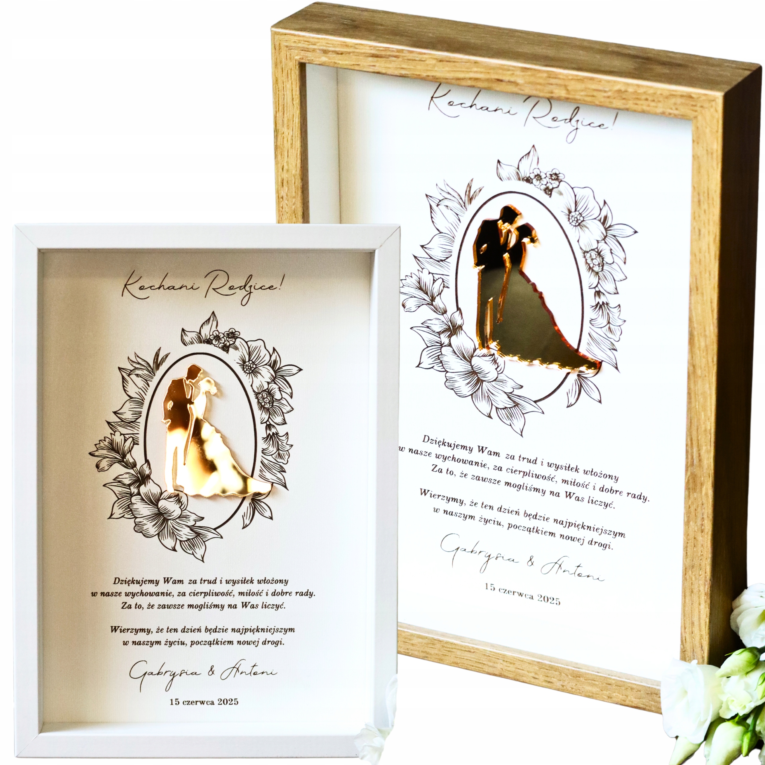 PODZIĘKOWANIA DLA RODZICÓW Dziadków MAMY TATY ŚLUB Wesele RAMKA 3D Złote