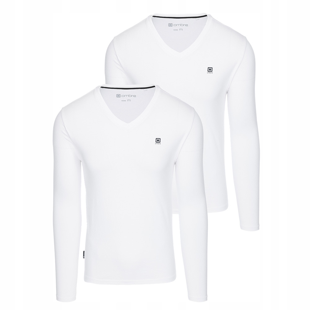 Sada pánských triček s dlouhým rukávem, V-výstřih, bílá, 2 kusy, pohodlné Ombre Z87 V2, velikost M