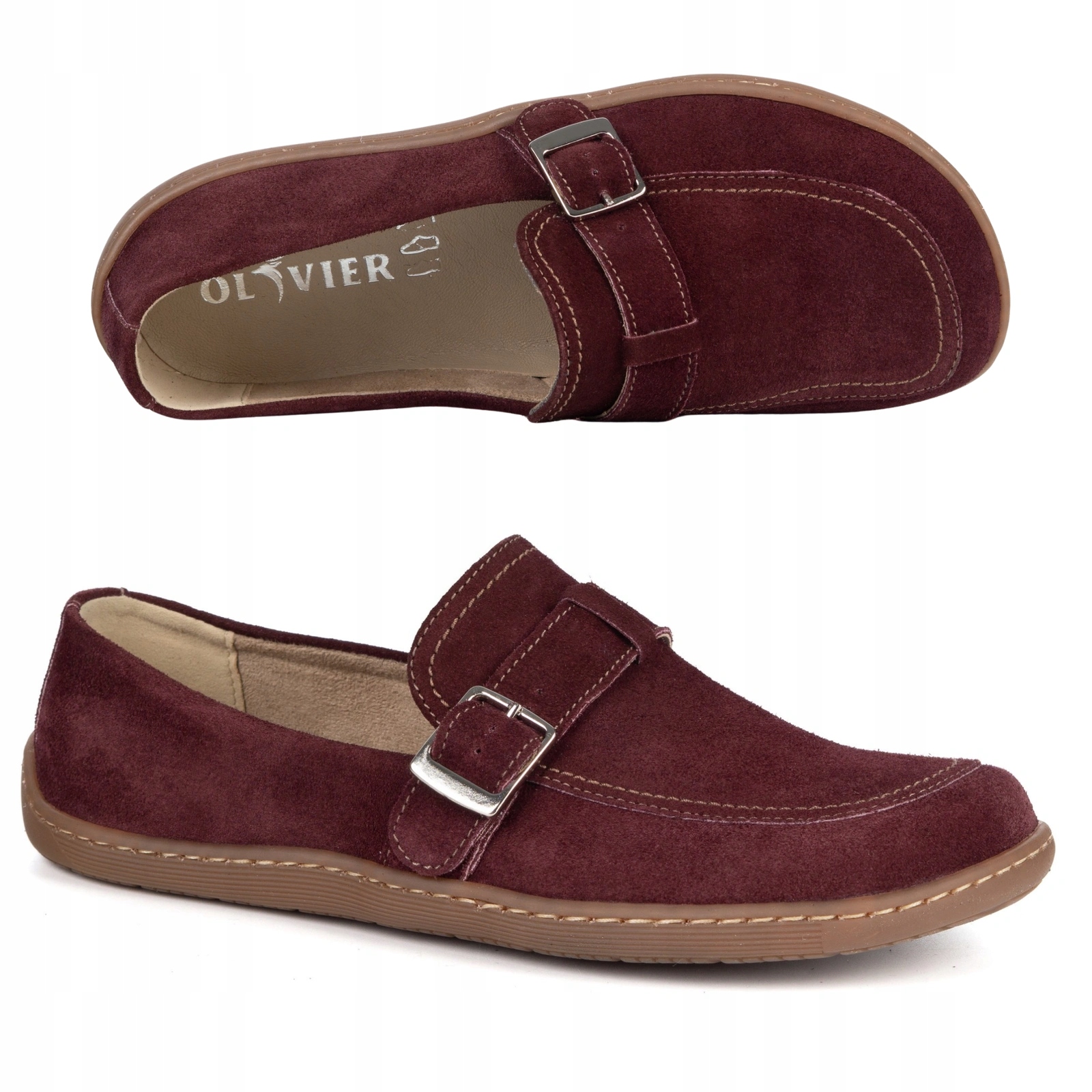 Dámské kožené barefoot mokasíny Anna bordo velur 37