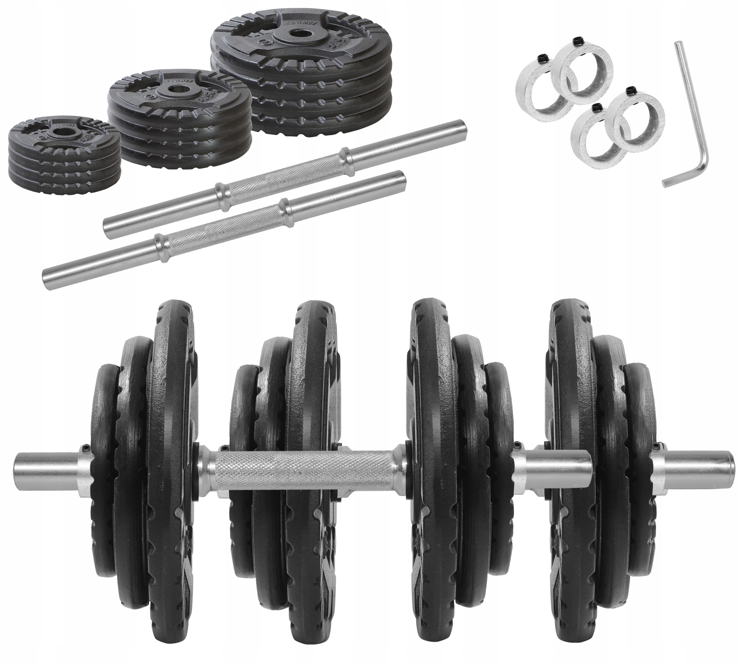 

Hantle Żeliwne 2x20KG,gryfy+obciążenie zestaw 40kg