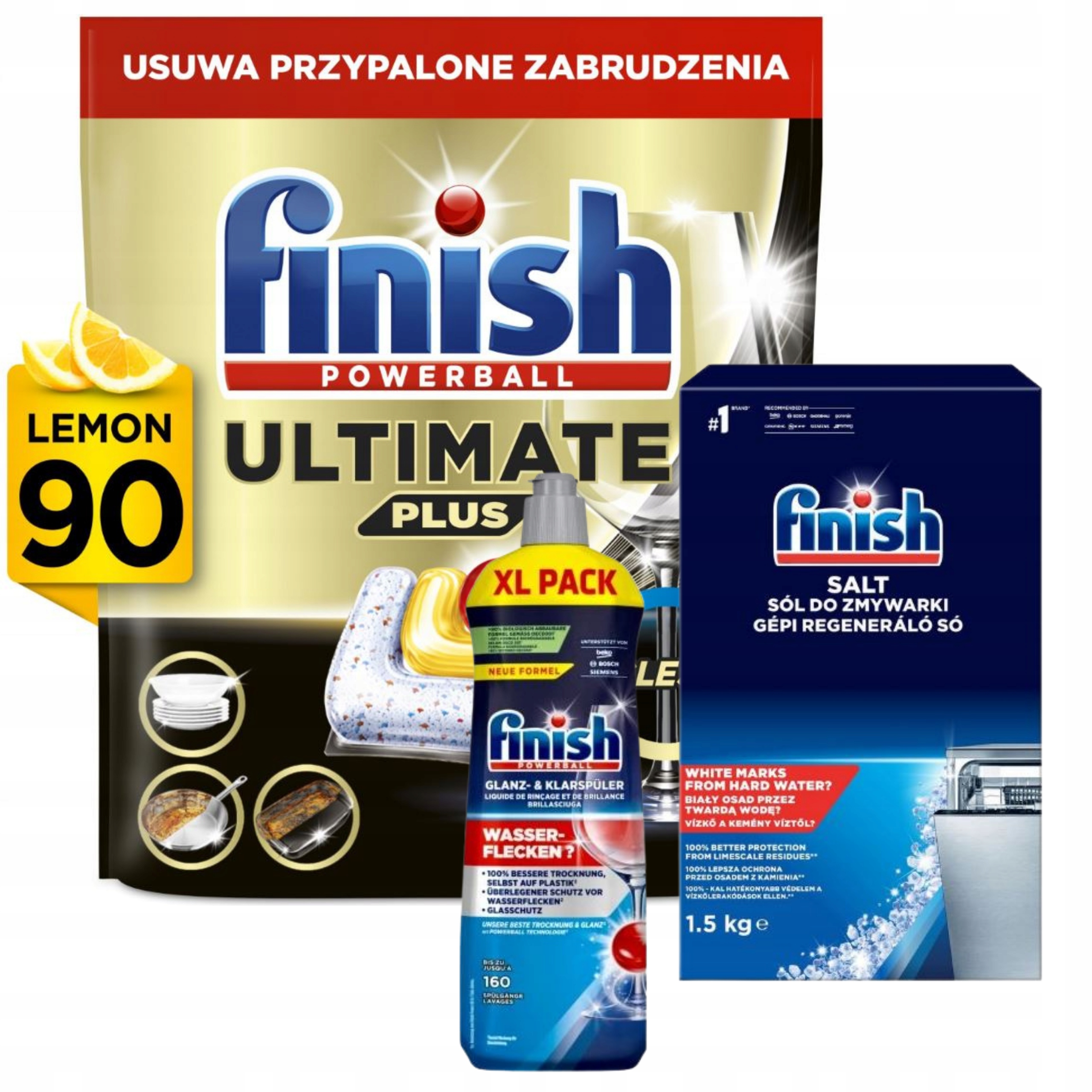 Finish kapsułkiPlus All in 1 do zmywarki cytryna 90szt+ sól nabłyszczacz