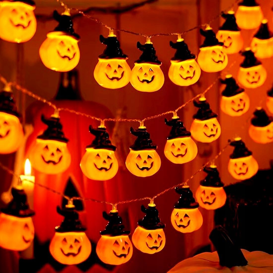 Ledová Dýňová Lampa Halloween 20 Diod 3 M – Dekorační Girlanda, Lucerna, Ozdoba