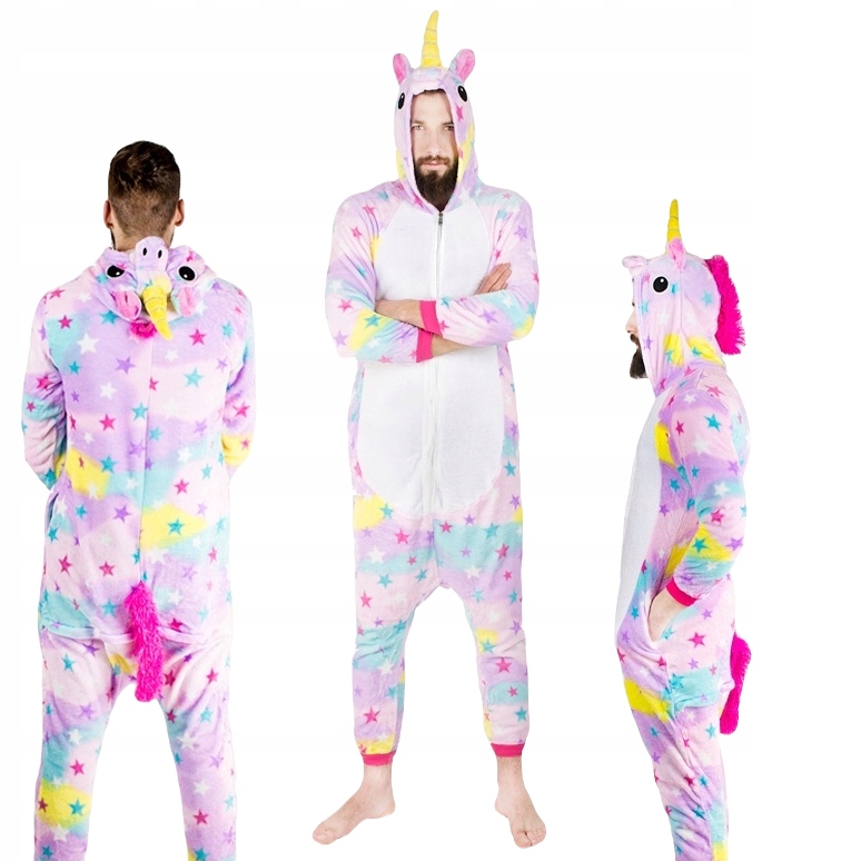 měkké pánské Pyžamo Teplé teplákovka kostým Jednorožec L
