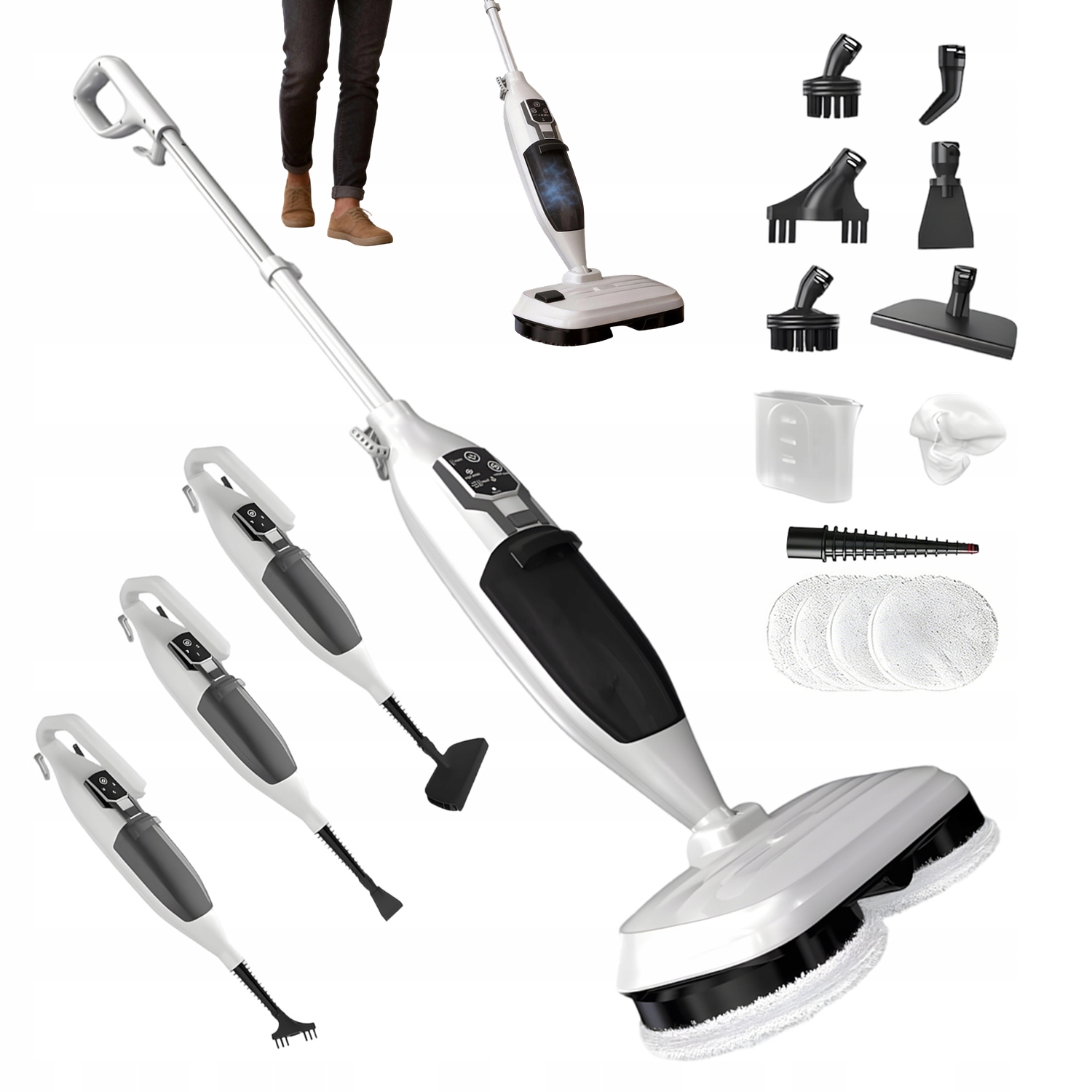 Parní Mop Rotační 1300 V 10V1, Multifunkční Akcesoria