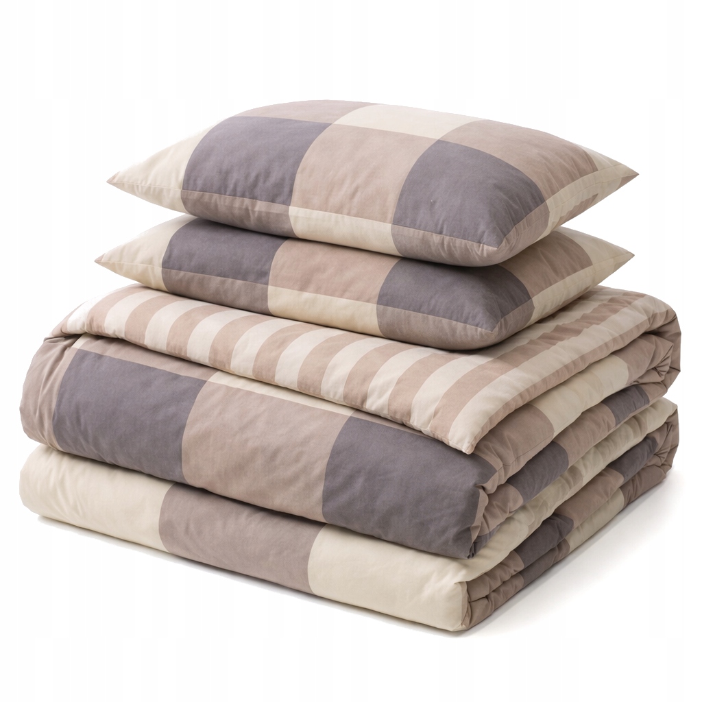 Pościel bawełniana 160x200 poszewki naturalna bawełna geometryczna krata