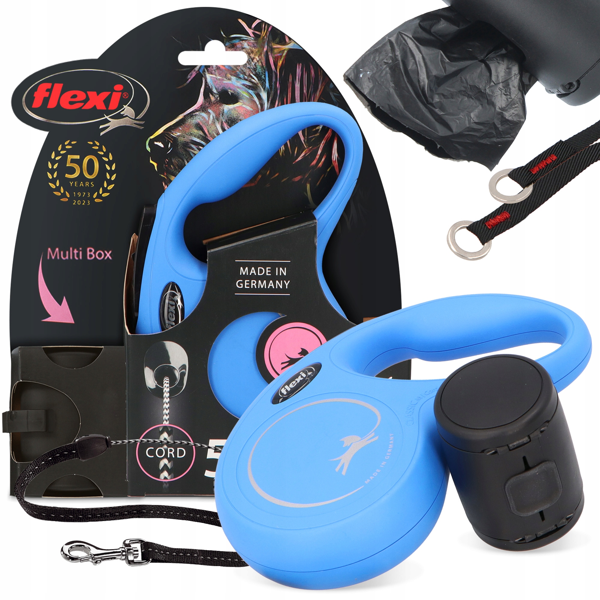 Levně Vodítko Automatická Psa 5 m Flexi Lanko Nádoba Sáčky Pochoutky Multi 3O