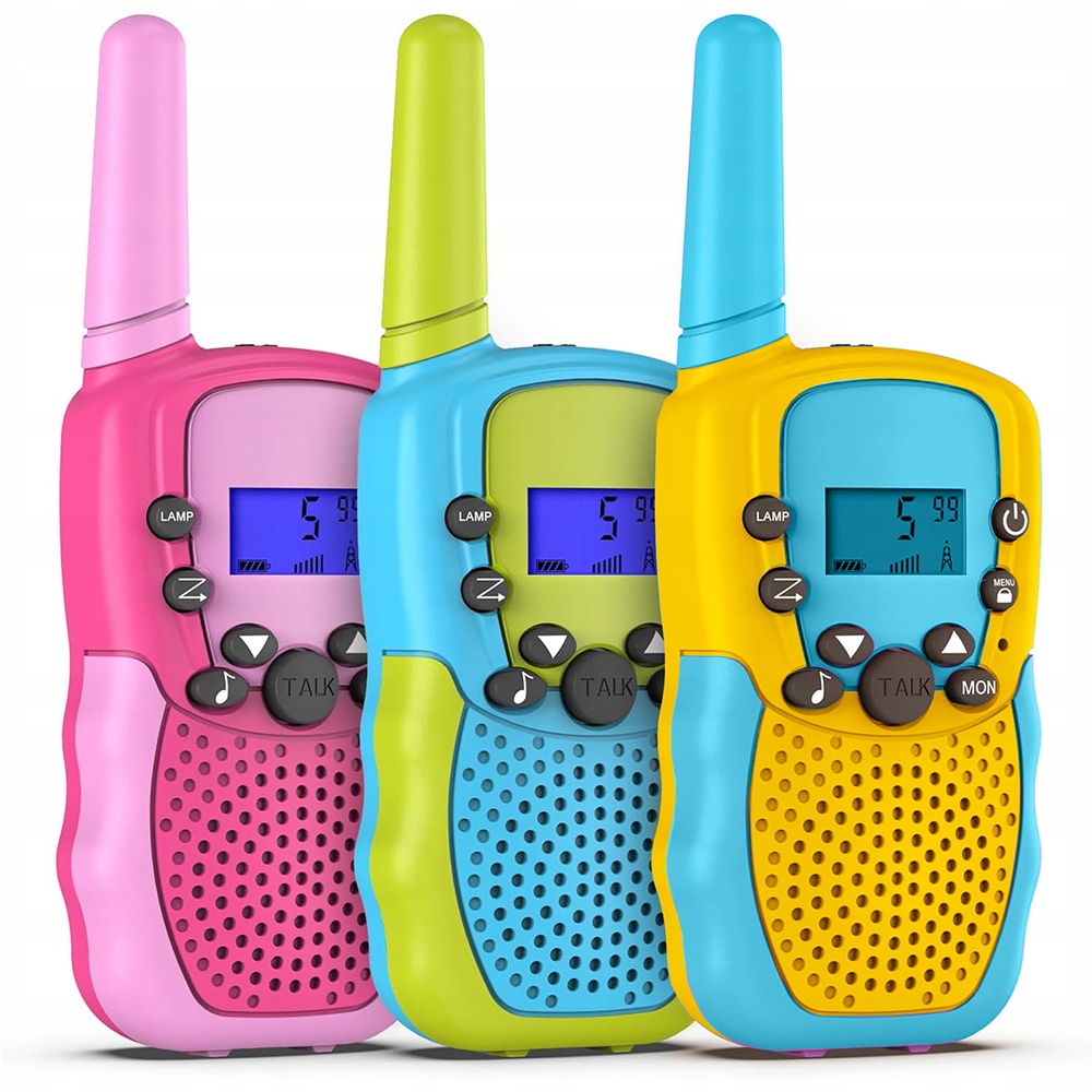 Vysílačky pro děti, sada 3 vysílaček, dosah 6 km, s baterkou