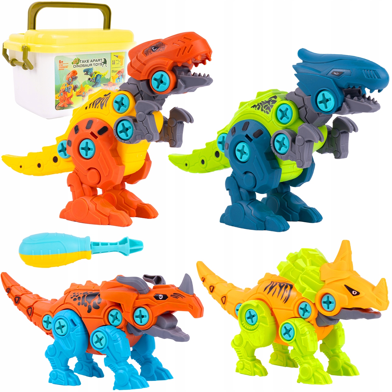 ZESTAW KONSTRUKCYJNY DO SKRĘCANIA ROZKRĘCANIA DINOZAURY KLOCKI ŚRUBOKRĘT