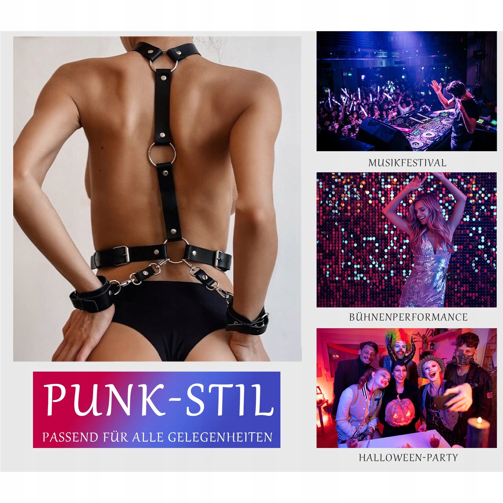PUNK Skórzany Zestaw BDSM Dla Kobiet Z Kajdankami I Obrożą Gothic — miniatura 4