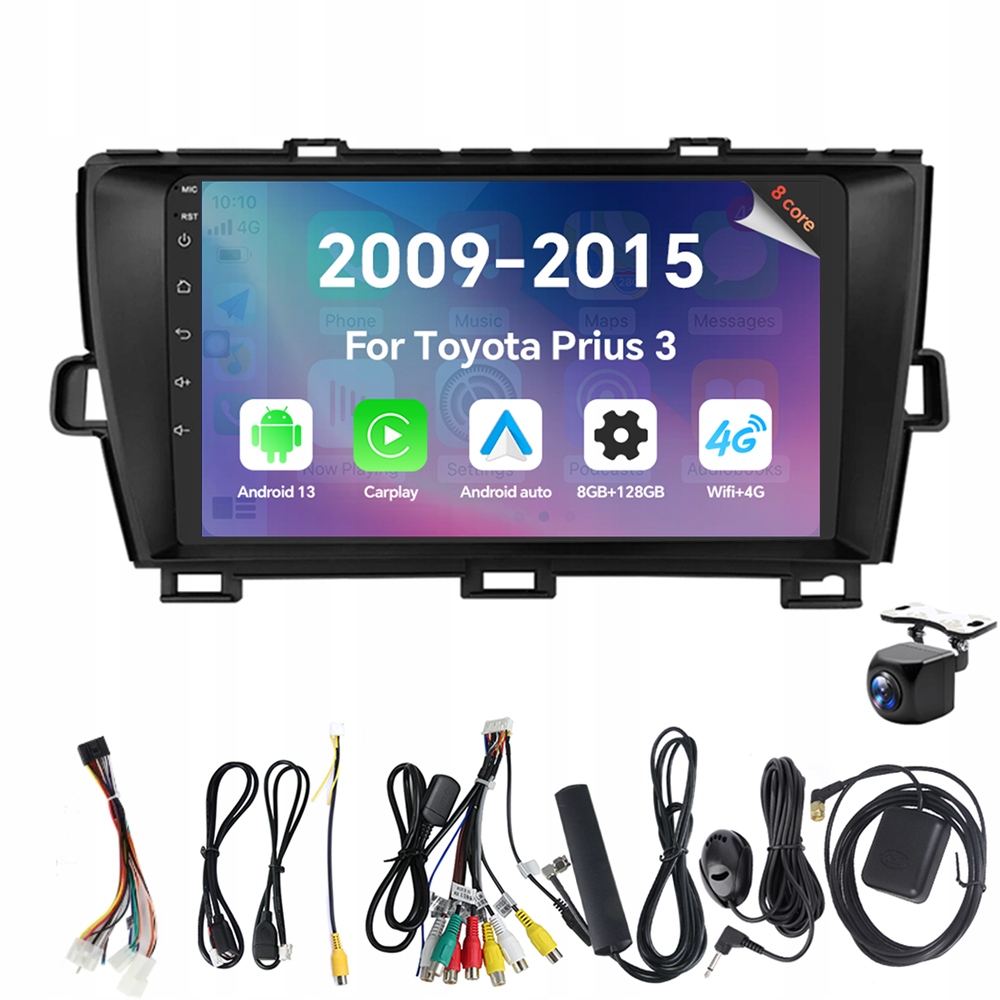 Autorádio Eunavi 2Din s Androidem 13 a Carplay Rds pro Toyota Prius 3 2009-2015