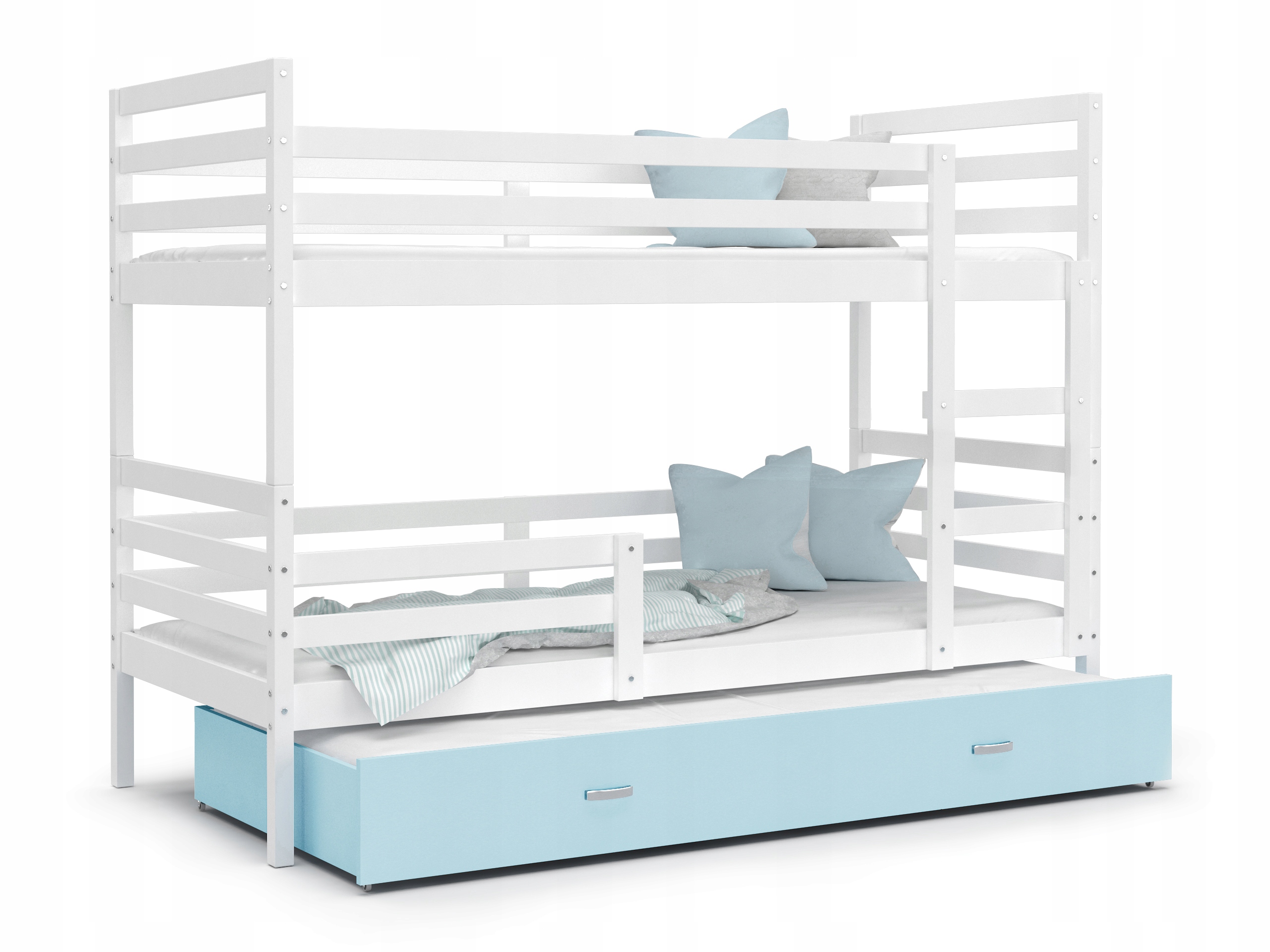 Łóżko piętrowe 190x80 białe niebieskie JACEK 3