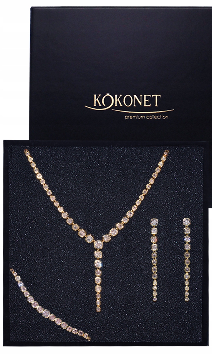 3dílná sada zlatých svatebních šperků, náhrdelník, náušnice, náramek