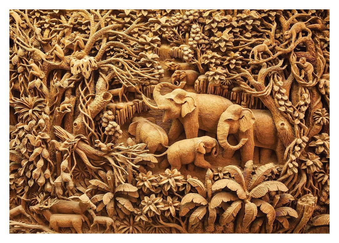 Fototapeta Sloni jelen socha ve dřevě džungle vinylová 416x254 lepidlo