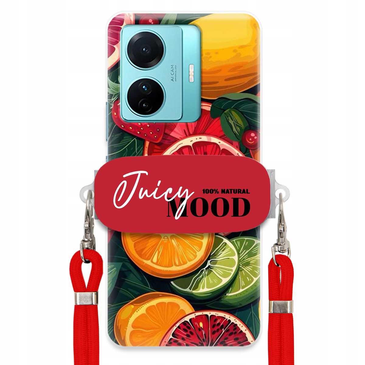 Puzdro pre Vivo S15 E Červené vodítko Crossbody Módny držiak Juice Mood Ovocie