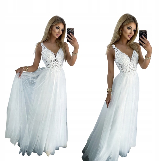 Nela Bílá Dlouhá Šaty s svatební Gipiurou XL