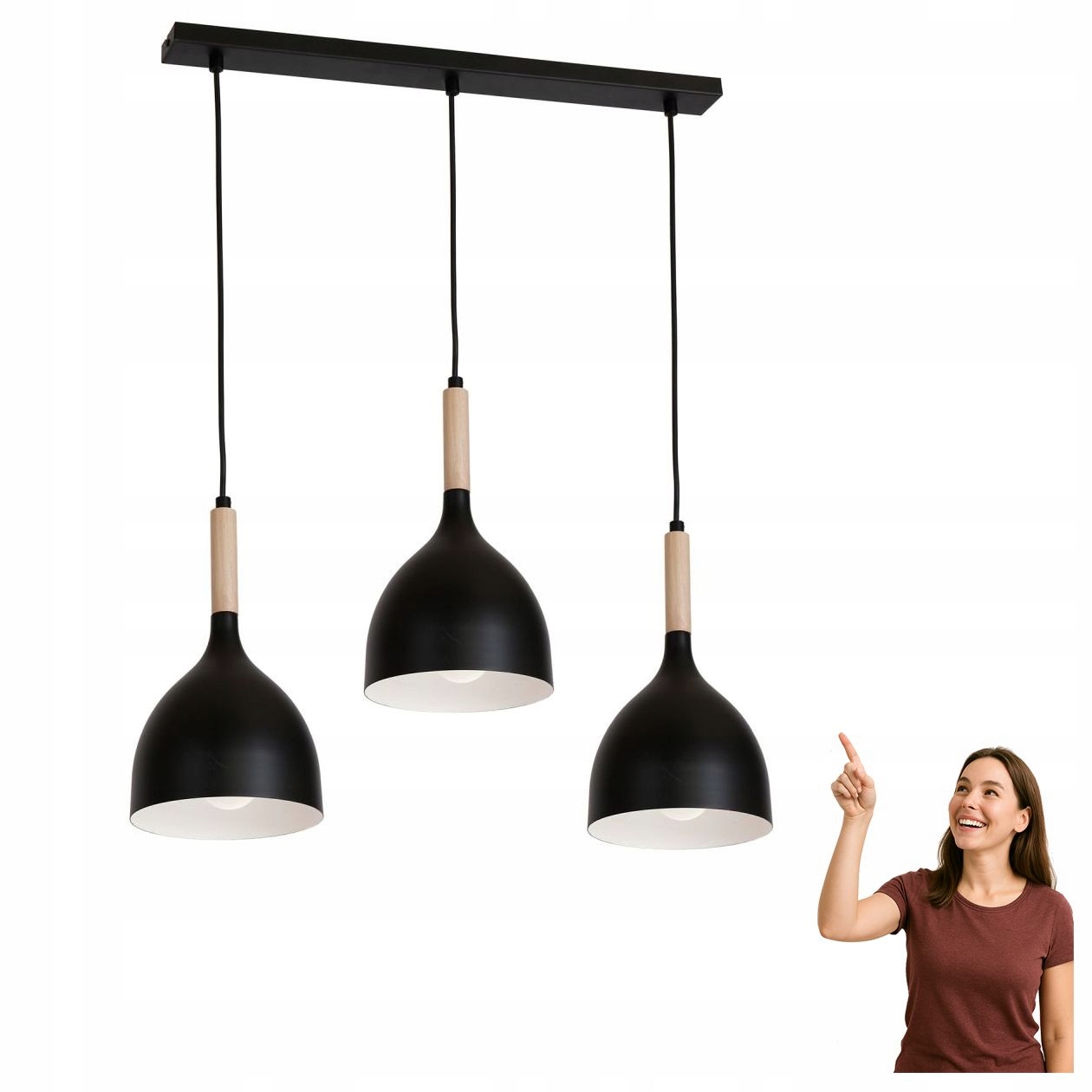 Čierna trojitá závesná lampa na lište Noak Wood 1193 Luminex