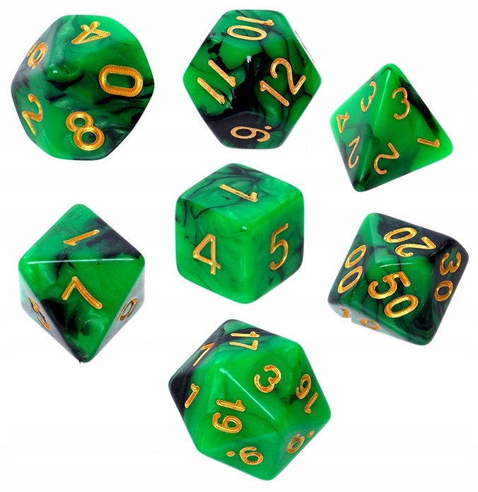 KOMPLET KOŚCI DO GRY RPG ZIELONO-CZARNE REBEL