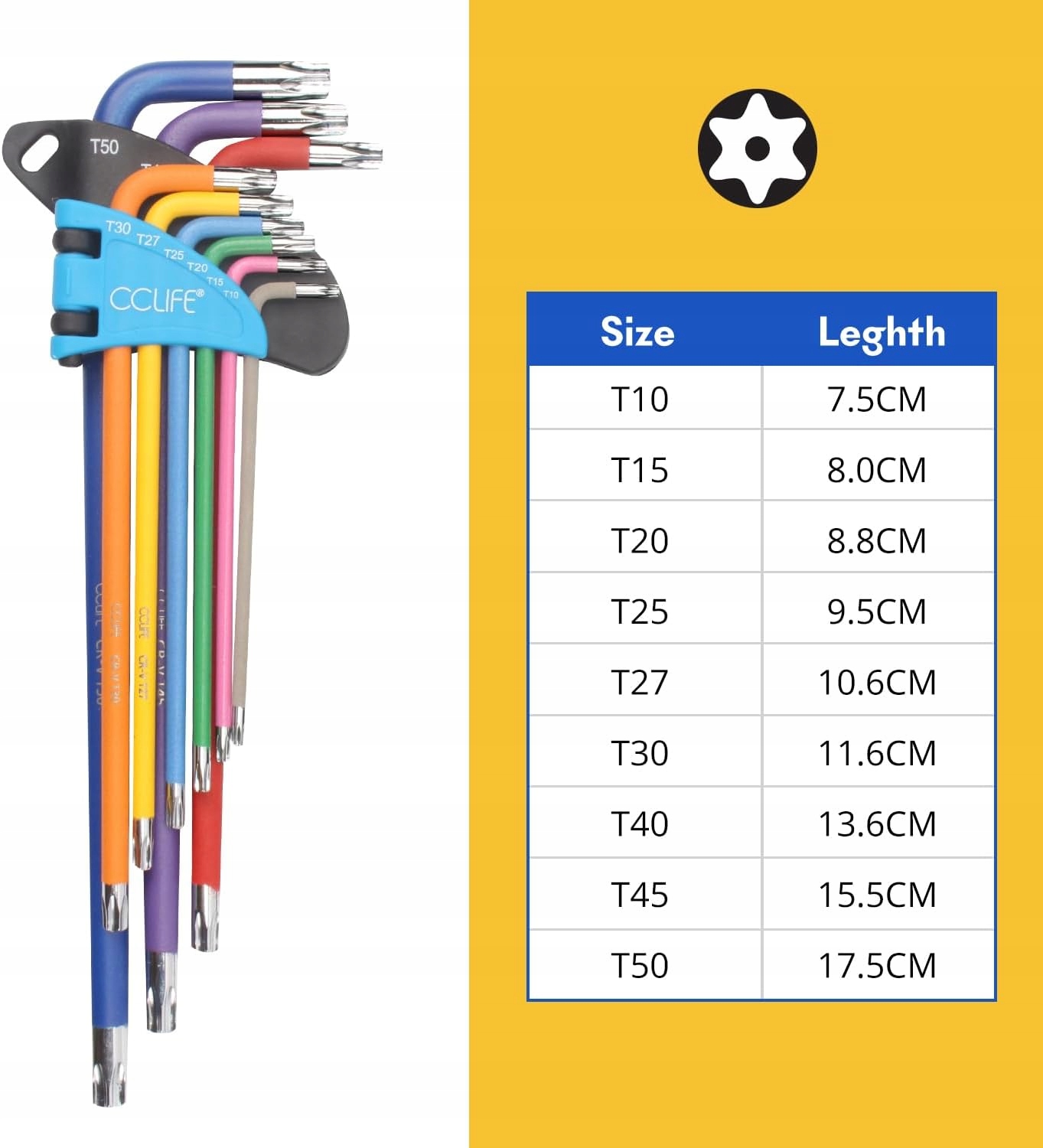 ZESTAW KLUCZY IMBUSOWYCH Torx Z UCHWYTEM 18-CZĘŚCIOWY 1,5 mm-10 mm T10-T50 Kod producenta ZESTAW KLUCZY IMBUSOWYCH Torx Z UCHWYTEM