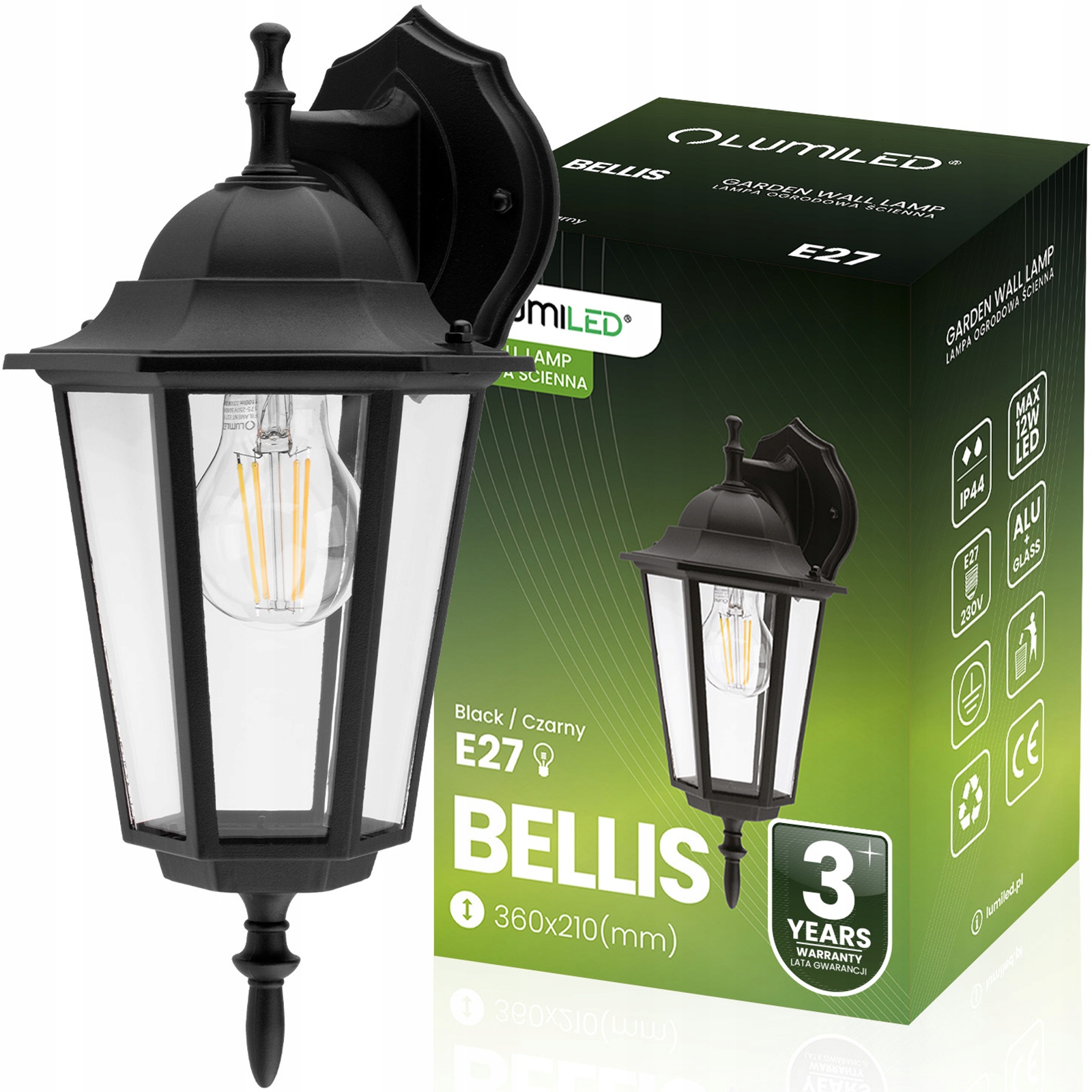 Kinkiet Ogrodowy Lampa Elewacyjna Zewnętrzna LATARNIA ŚCIENNA E27 LED