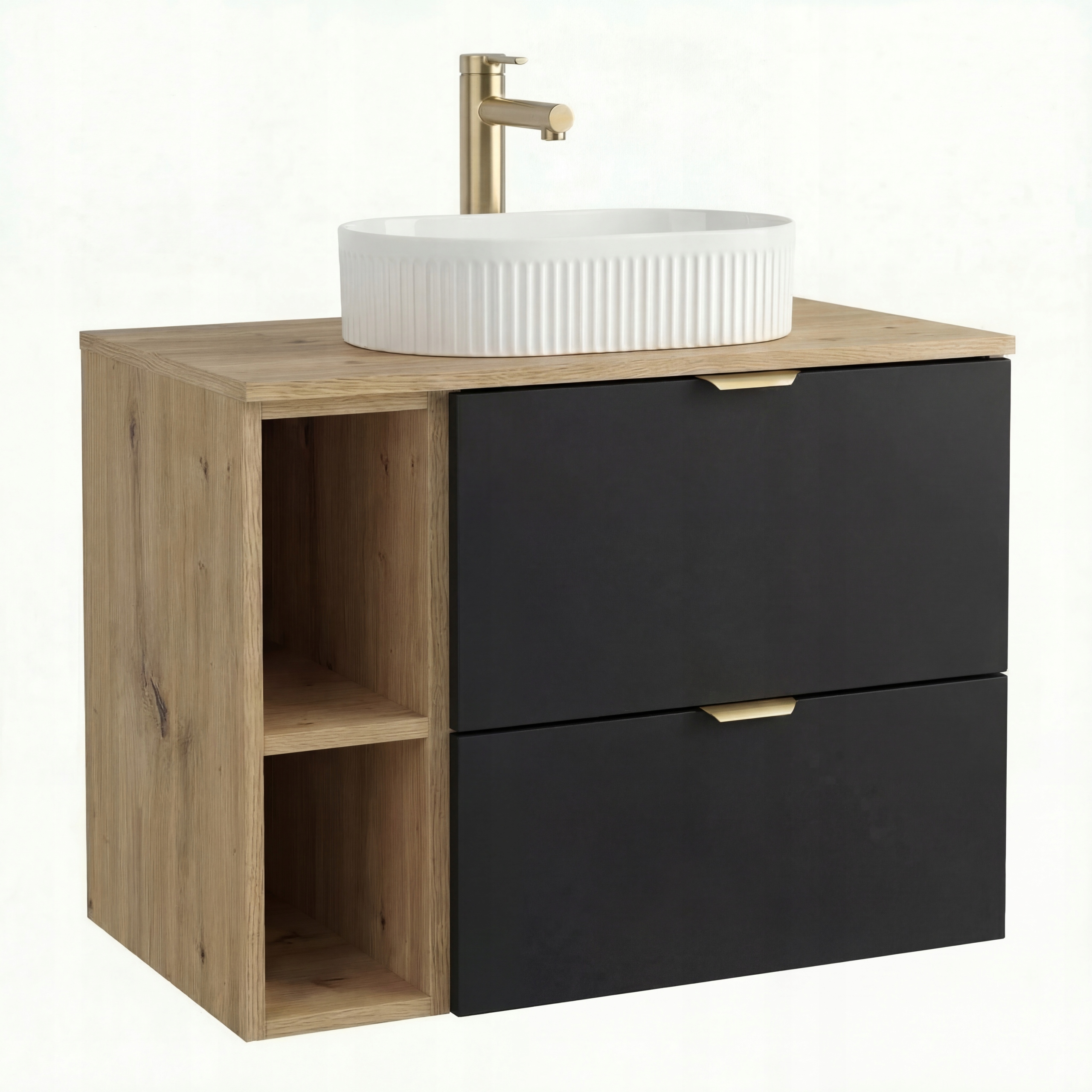 Skříňka pod umyvadlo 80 cm, regál, umyvadlo na desku, černá/dub artisan Orio