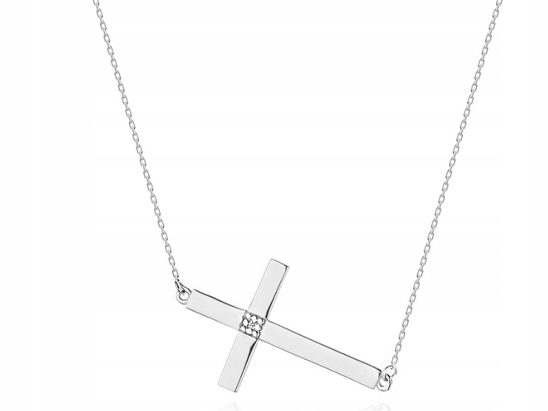Zlatý náhrdelník 585 křížek s diamanty 2g moderní módní vzor 14k
