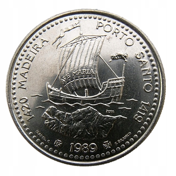 PORTUGALIA 100 ESCUDOS 1989 ŻAGLOWIEC - STATEK AVE MARIA MADEIRA UNC