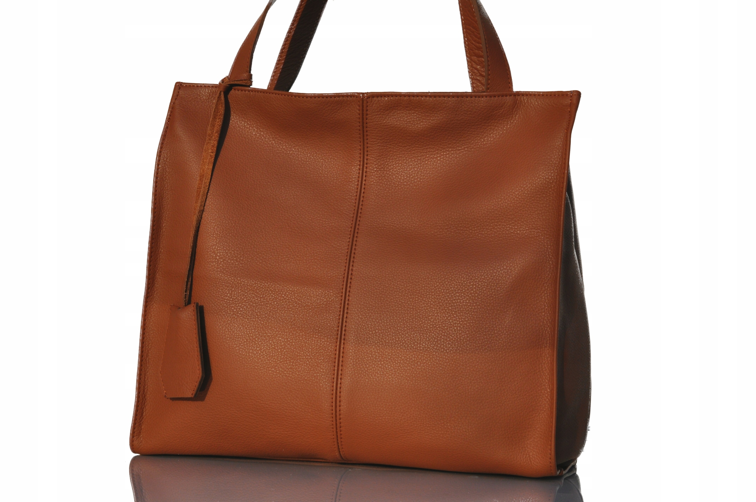 WŁOSKA TOREBKA SHOPPER SKÓRZANA NA RAMIĘ A4 RUDA Wielkość duża (mieszcząca A4)