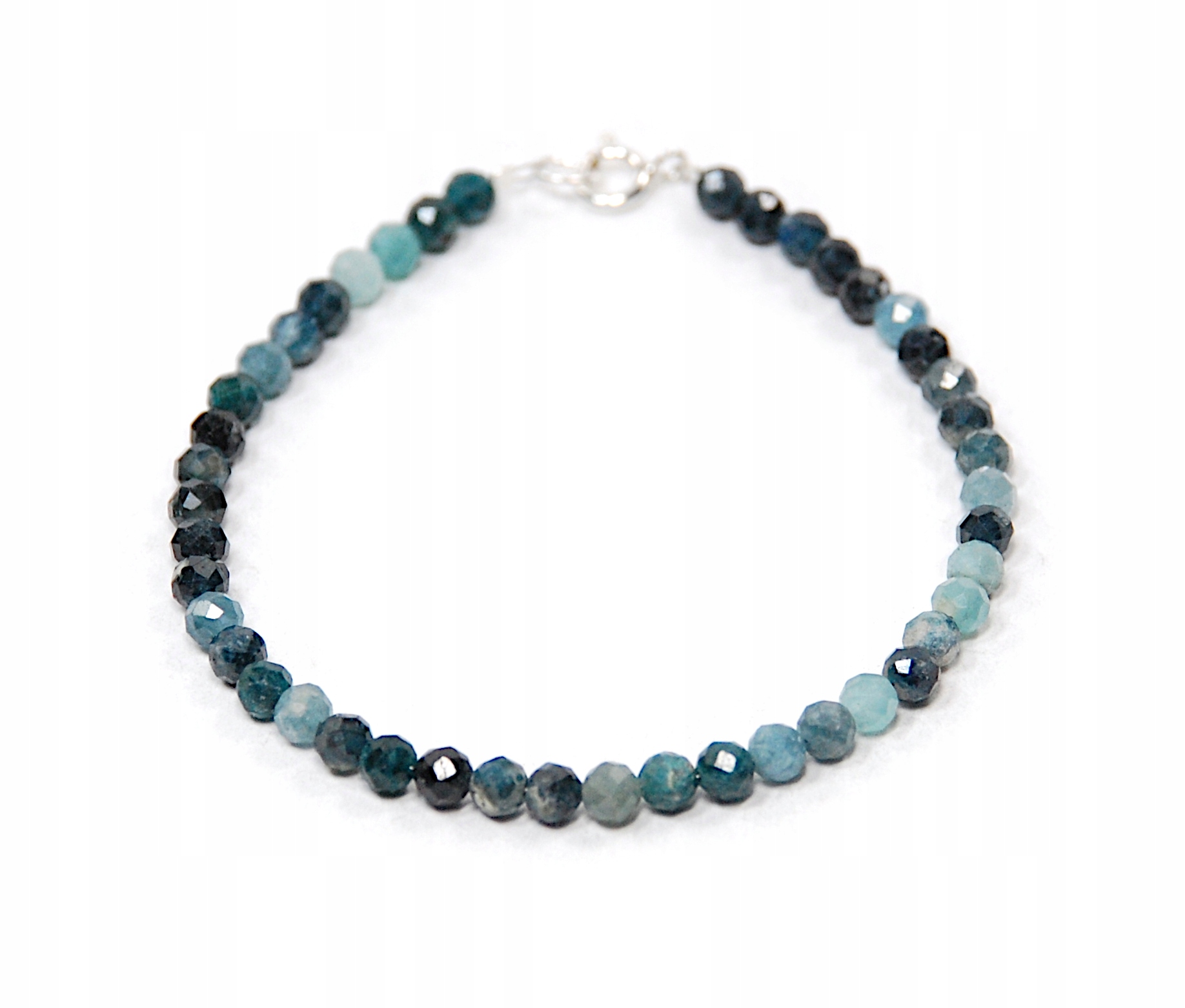 Bransoletka niebieski Turmalin Indygolit kulki fasetowane 4mm srebro 925