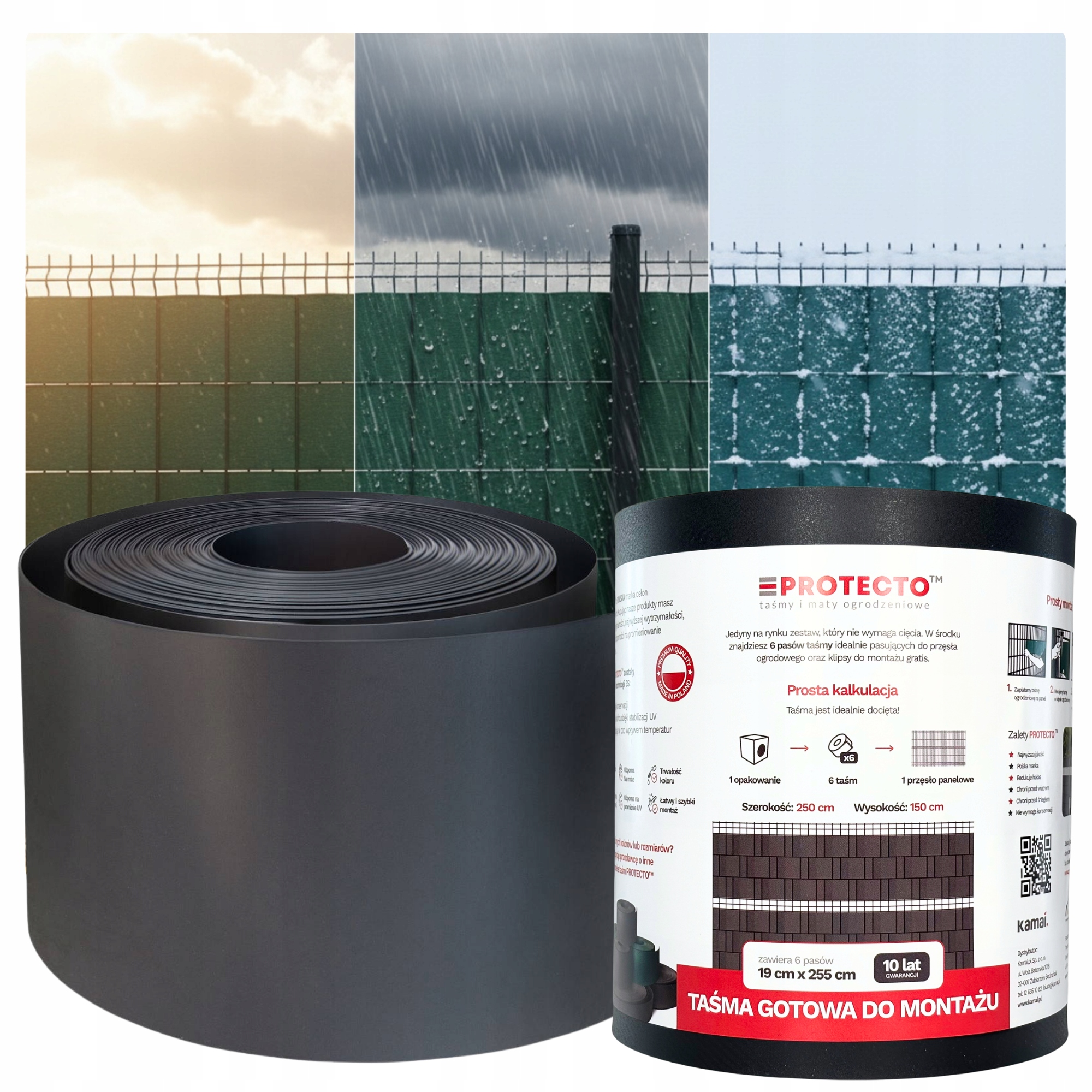 Taśma ogrodzeniowa Protecto 19cmx26m Grafit Basic